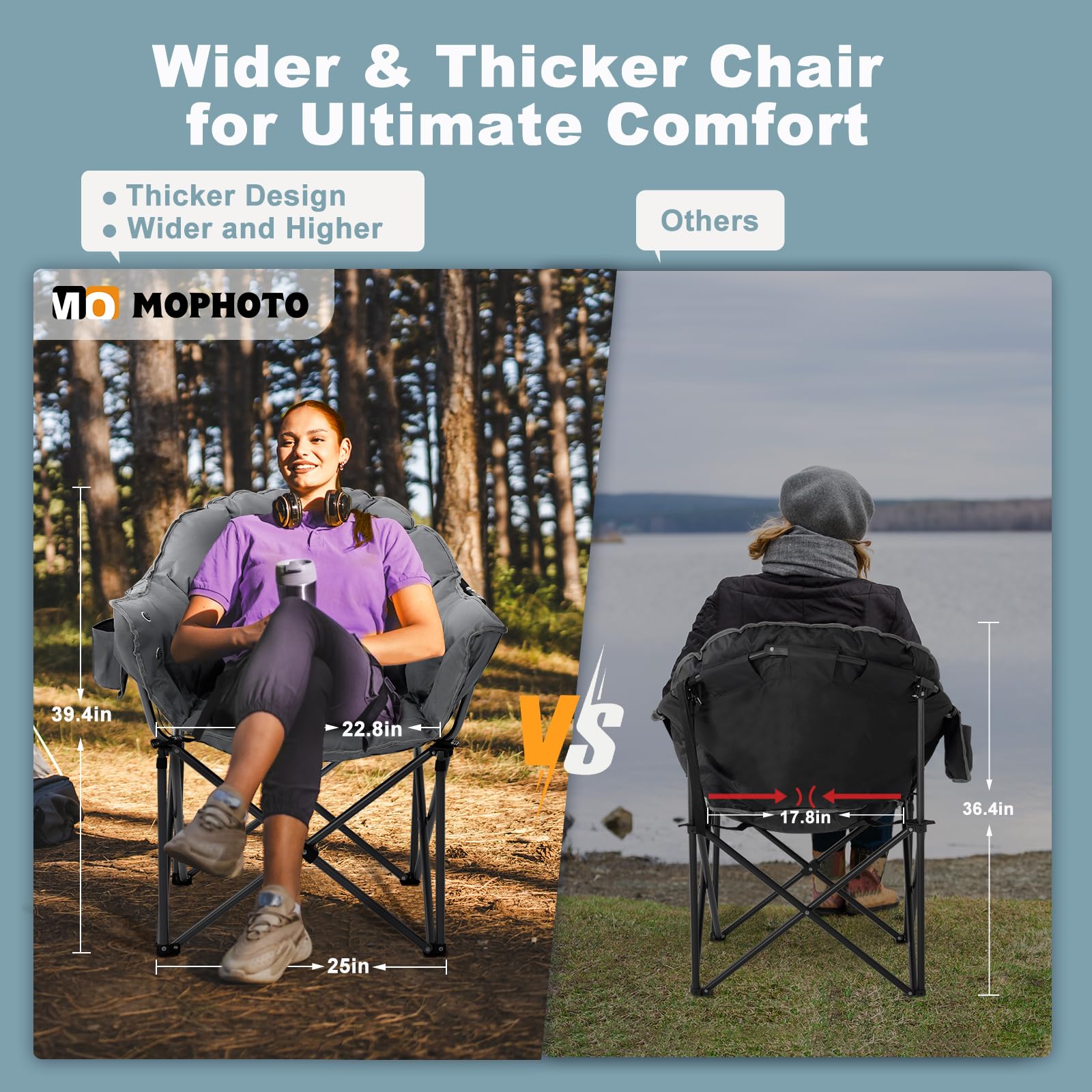 MOPHOTO Heated Camping Chair - Portable Outdoor Folding Chair with Padded Seat & Heating Function for Adults - Perfect for Camping, Hunting, Fishing, Backyard, Patio, and Beach Relaxation