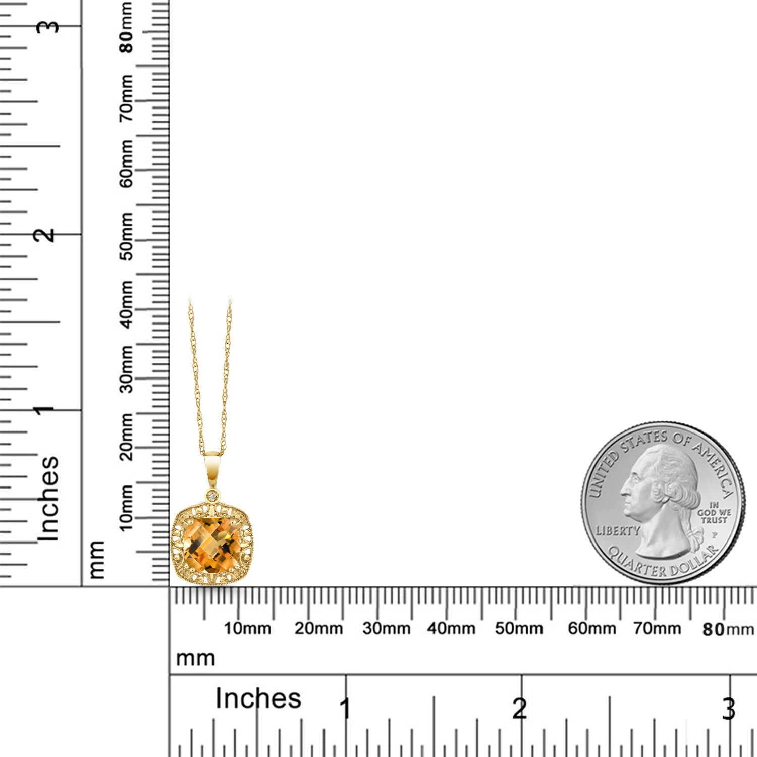 10K Gold Citrine Diamond Pendant Necklace for Women - Elegant Gift for Her
