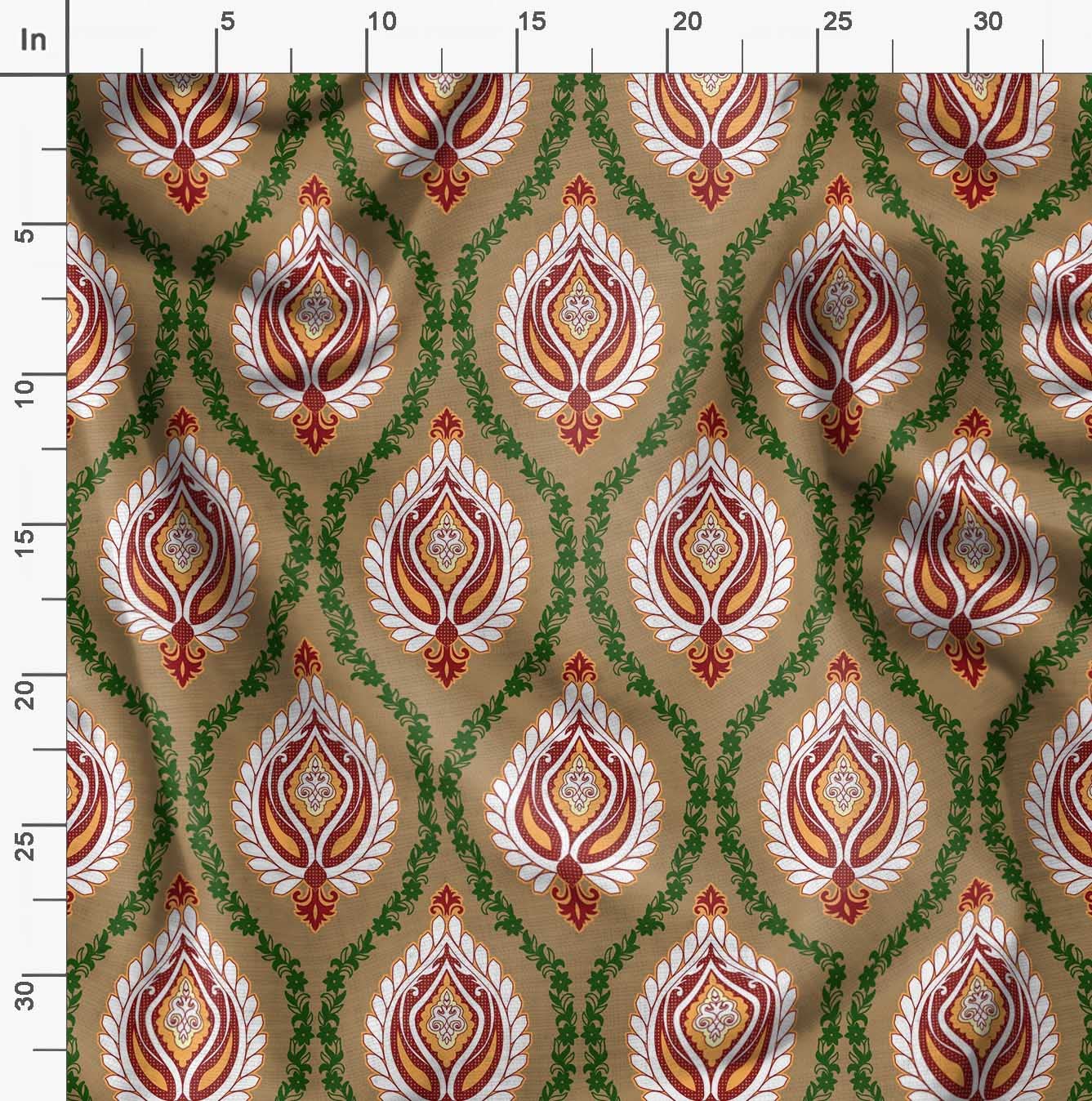 Soimoi Moss Georgette Brown Fabric by The Yard - 42 Inch Wide Floral Damask Printed Textile for Dresses, Scarves & DIY Crafts - Elegant Lightweight Material for Apparel, Home Decor & Sewing Projects