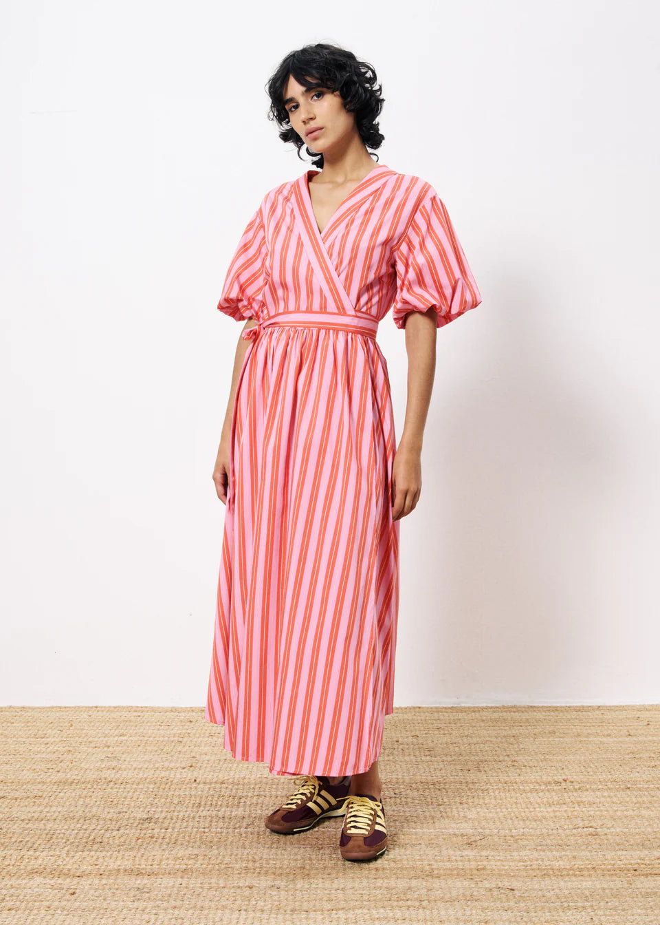 Edmonise Maxi Wrap Dress for Women - Flowy Long Sleeve Pink Dress for Casual, Office & Date Night | Plus Size Options Available