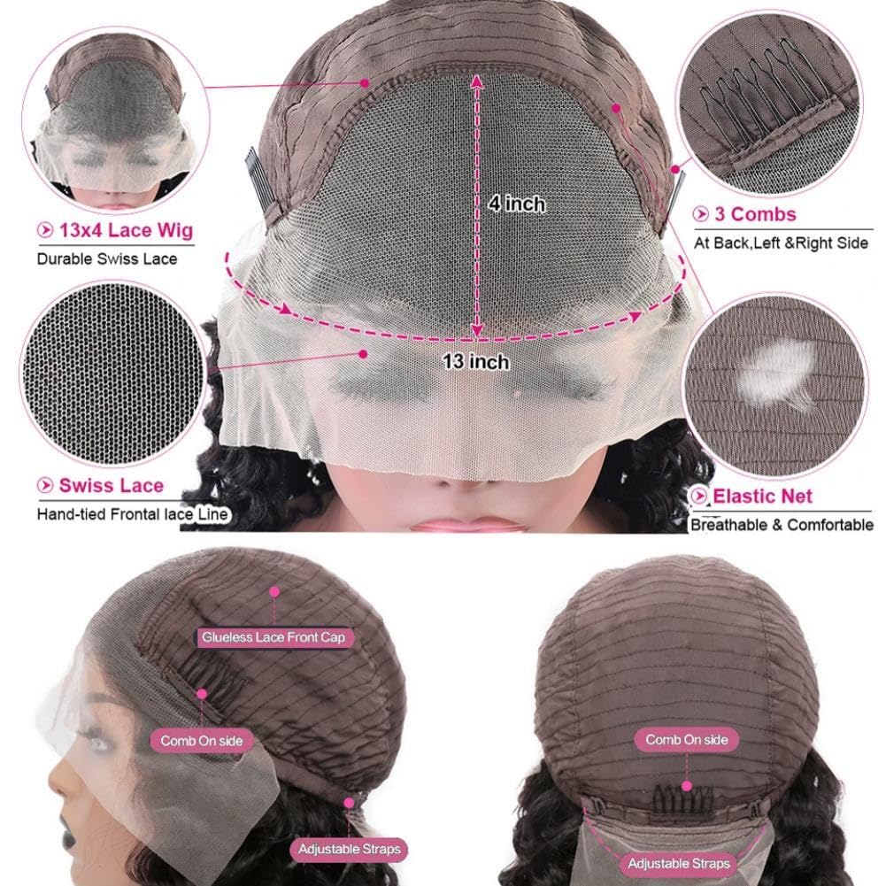 30 Inch Wet and Wavy Water Wave Lace Front Wigs - 100% Human Hair 13x4 HD Transparent Lace - 180% Density Deep Wave Wig - Pre-Plucked Glueless Curly Wig for Women - Perfect for Cosplay, Daily Wear & Special Occasions