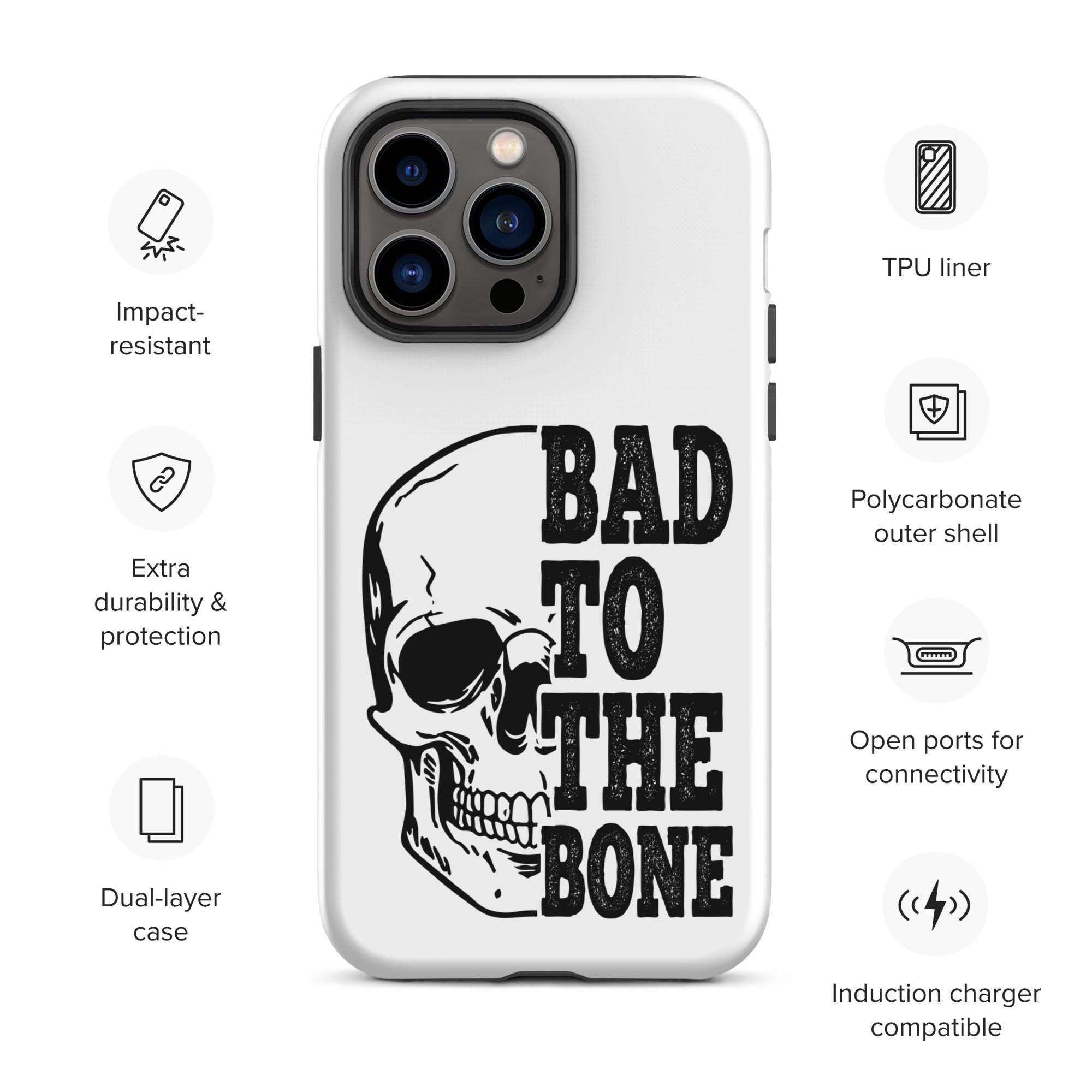 Bad To The Bone Tough iPhone Case - Heavy Duty Protective Cover for iPhone 14/13/12/11 Pro Max - Shockproof & Drop Proof - Perfect for Outdoor Adventures, Construction Work & Extreme Sports