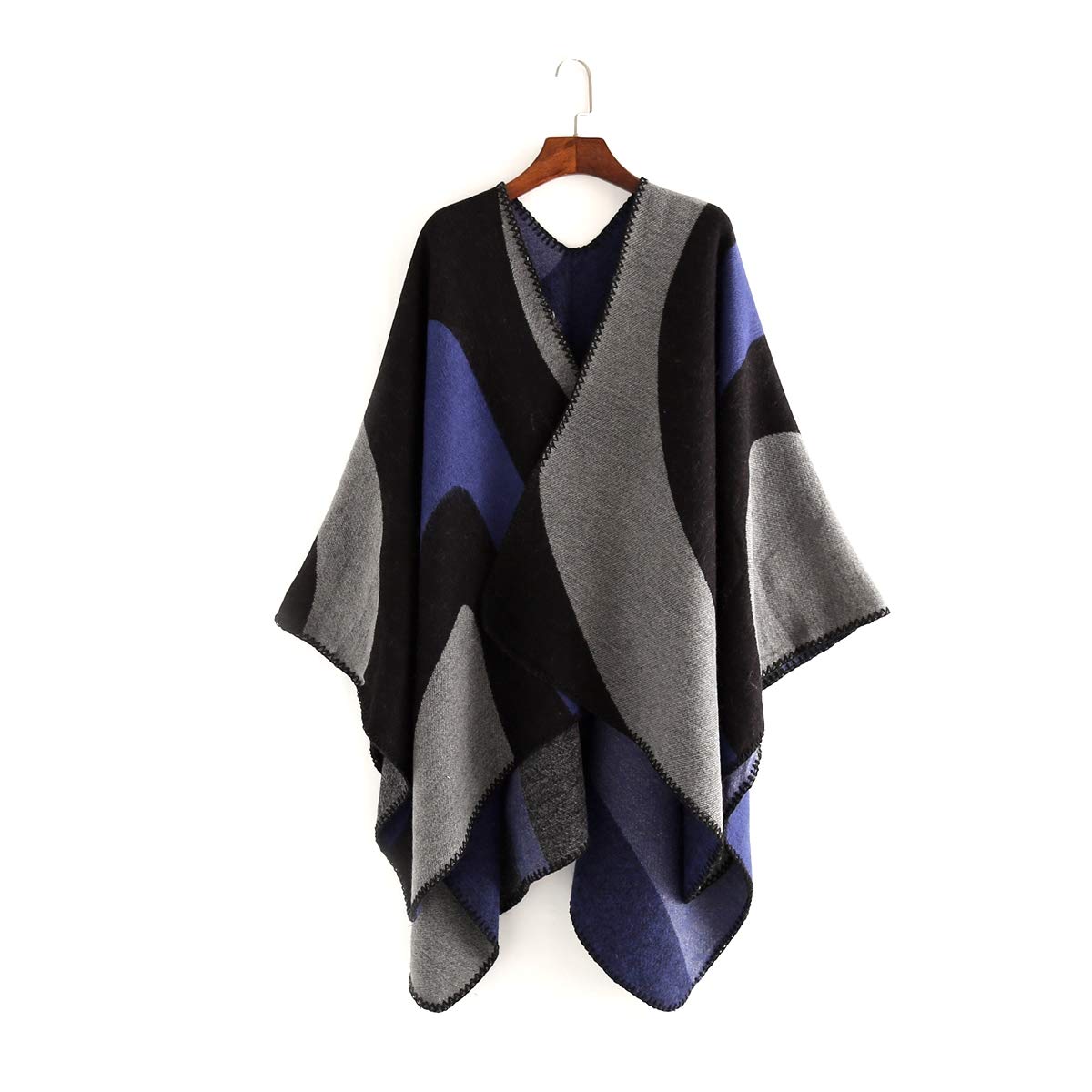 Stylish Contrast Stripes Winter Shawl Wrap - Oversized Blanket Scarf, Poncho Cape & Sweater Coat for Women | Perfect for Cold Weather, Outdoor Activities & Cozy Home Use