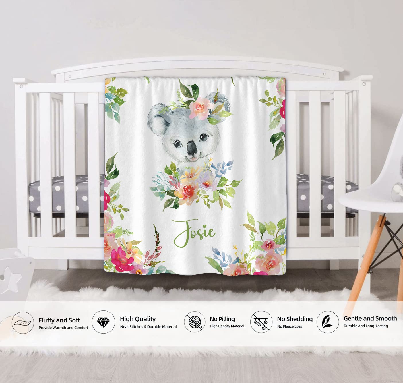 Personalized Baby Blankets for Girls & Boys - Custom Name Blanket with Super Soft Koala Design | Perfect Gift for Newborns, Infants & Kids | Ideal for Nursery, Stroller, Travel & Photo Shoots