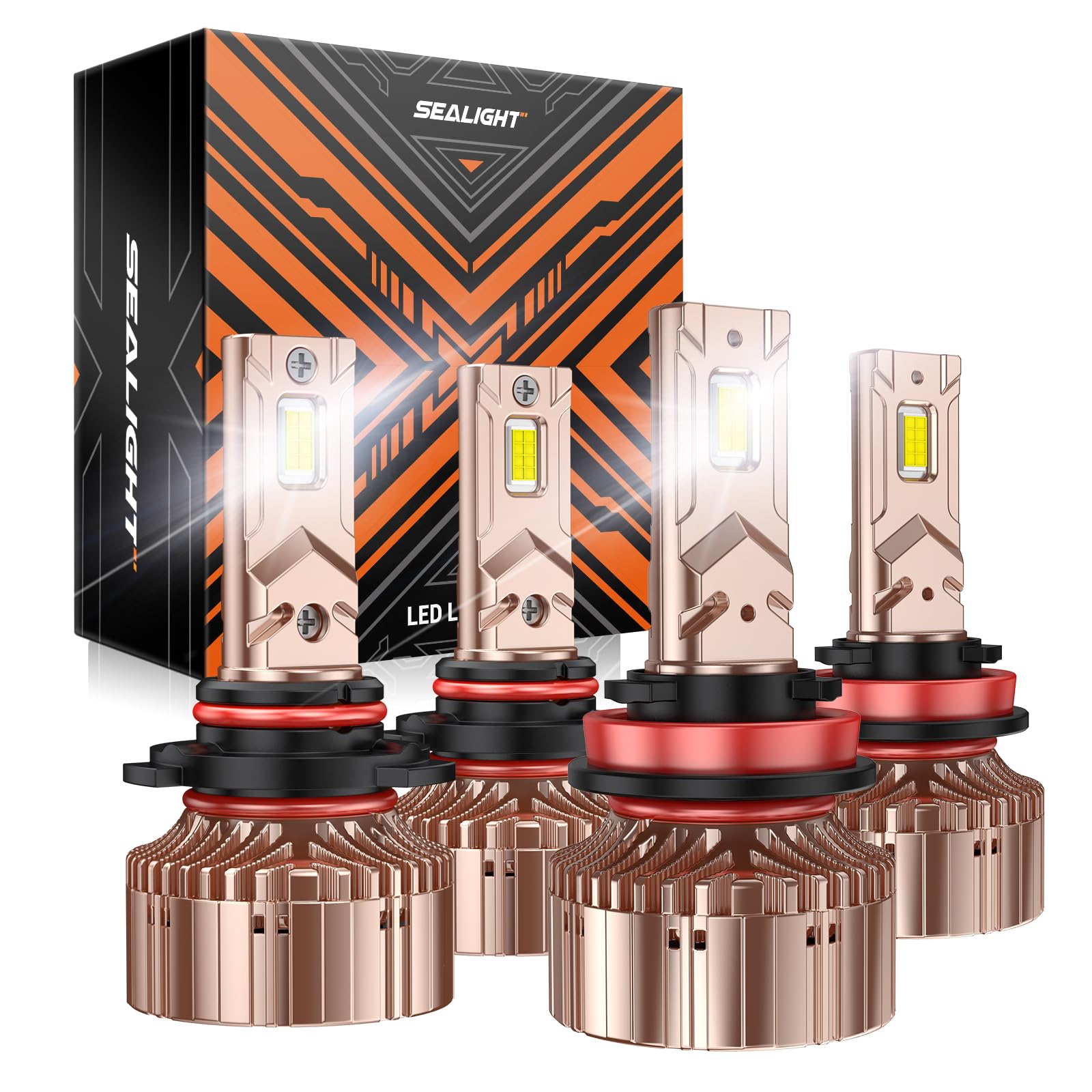 SEALIGHT X6S 9005/HB3 H11/H9/H8 LED Bulbs Combo - 56,000LM Ultra Bright Dual Beam Headlight Bulbs with Upgraded Cooling Fan, Plug & Play Halogen Replacement (Pack of 4) - Perfect for Night Driving, Off-Roading & Foggy Conditions