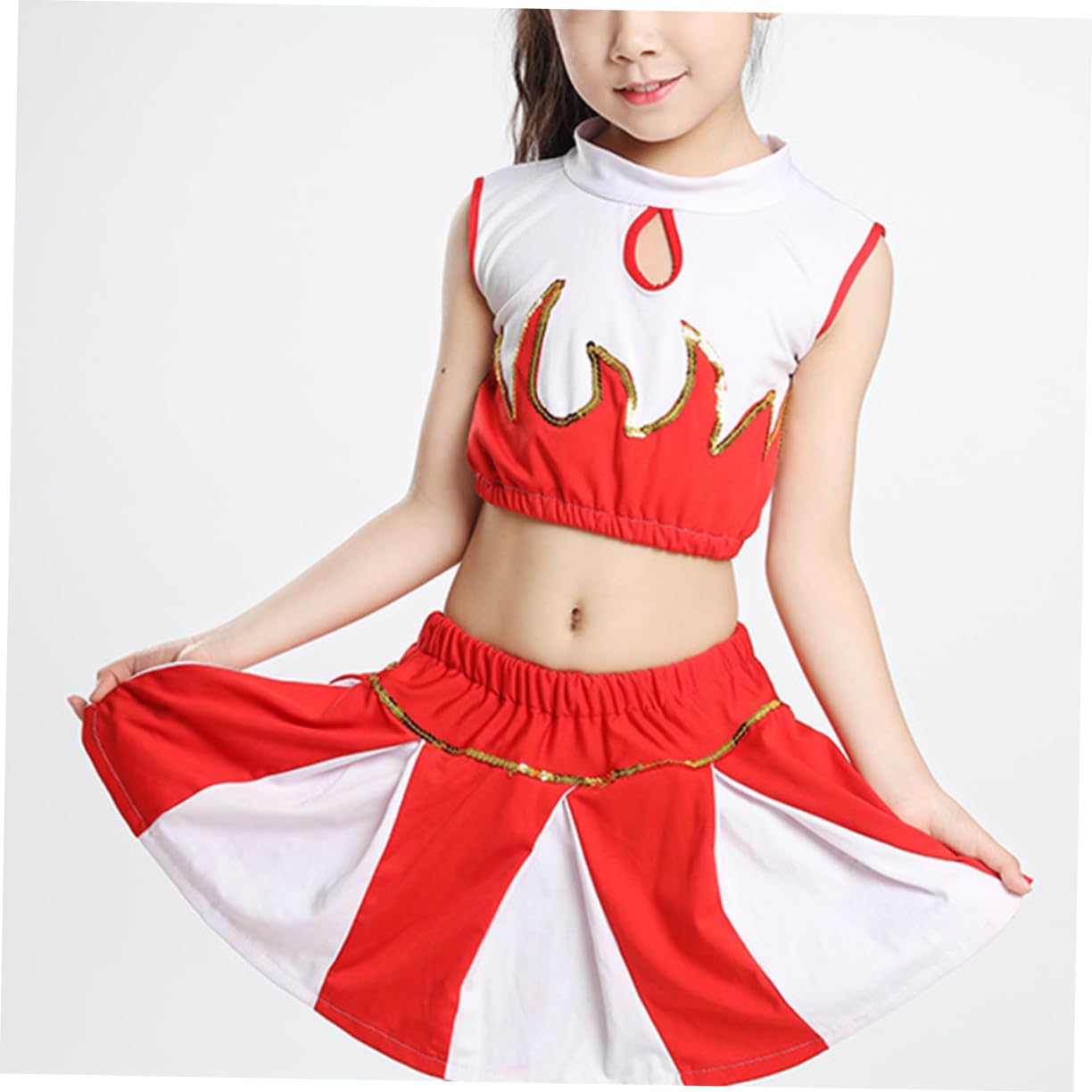 VALICLUD Girls Cheerleading Uniform - Red Dance Costume for Kids, Performance Outfit, Cheerleader Dress for Competition & Halloween Costume | Perfect for Dance Recitals, Cheerleading Events & Themed Parties