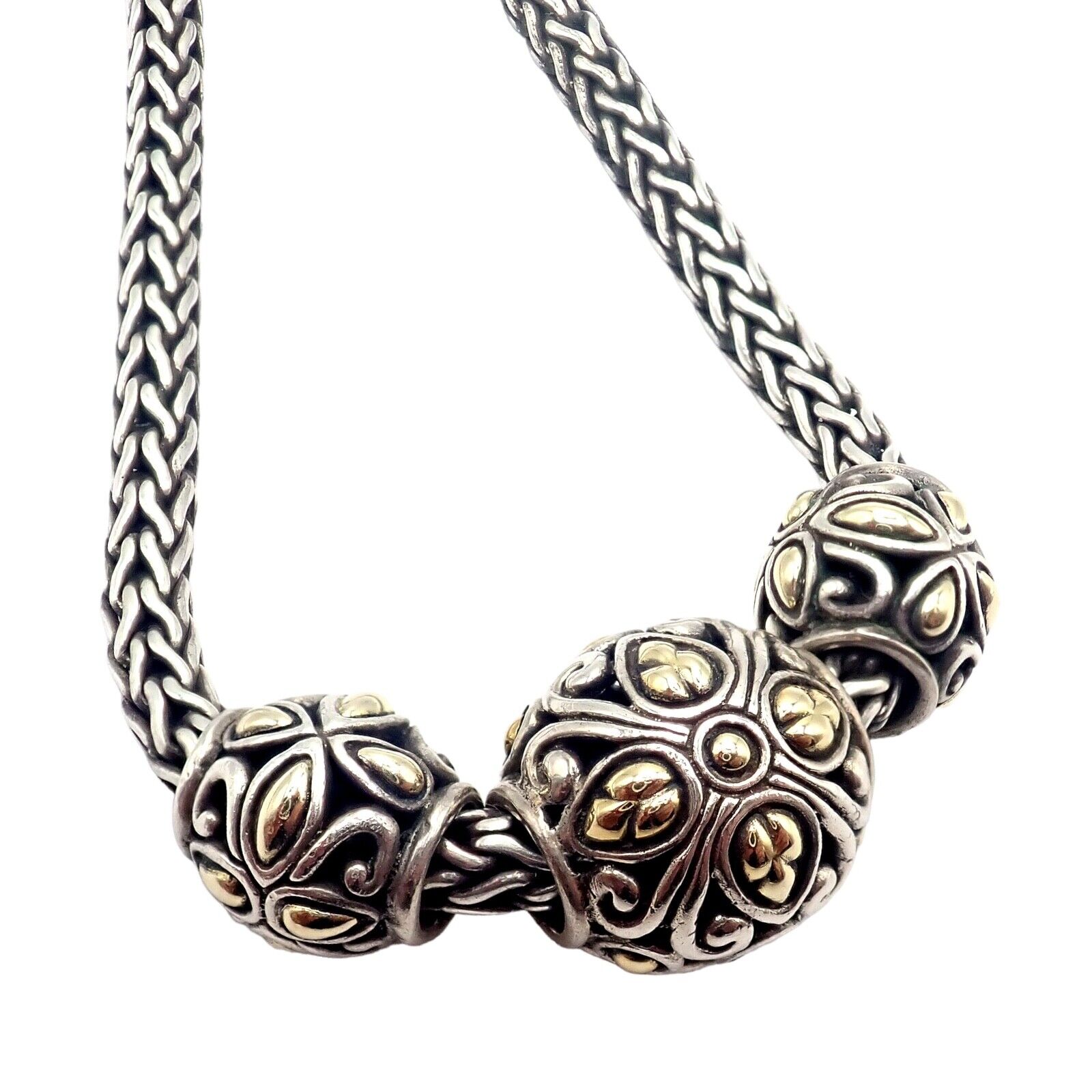 John Hardy JH Sterling Silver & 18k Yellow Gold Jaisalmer Classic Wheat Dot 3 Ball Necklace for Women | Elegant Layered Jewelry for Weddings, Parties & Special Occasions