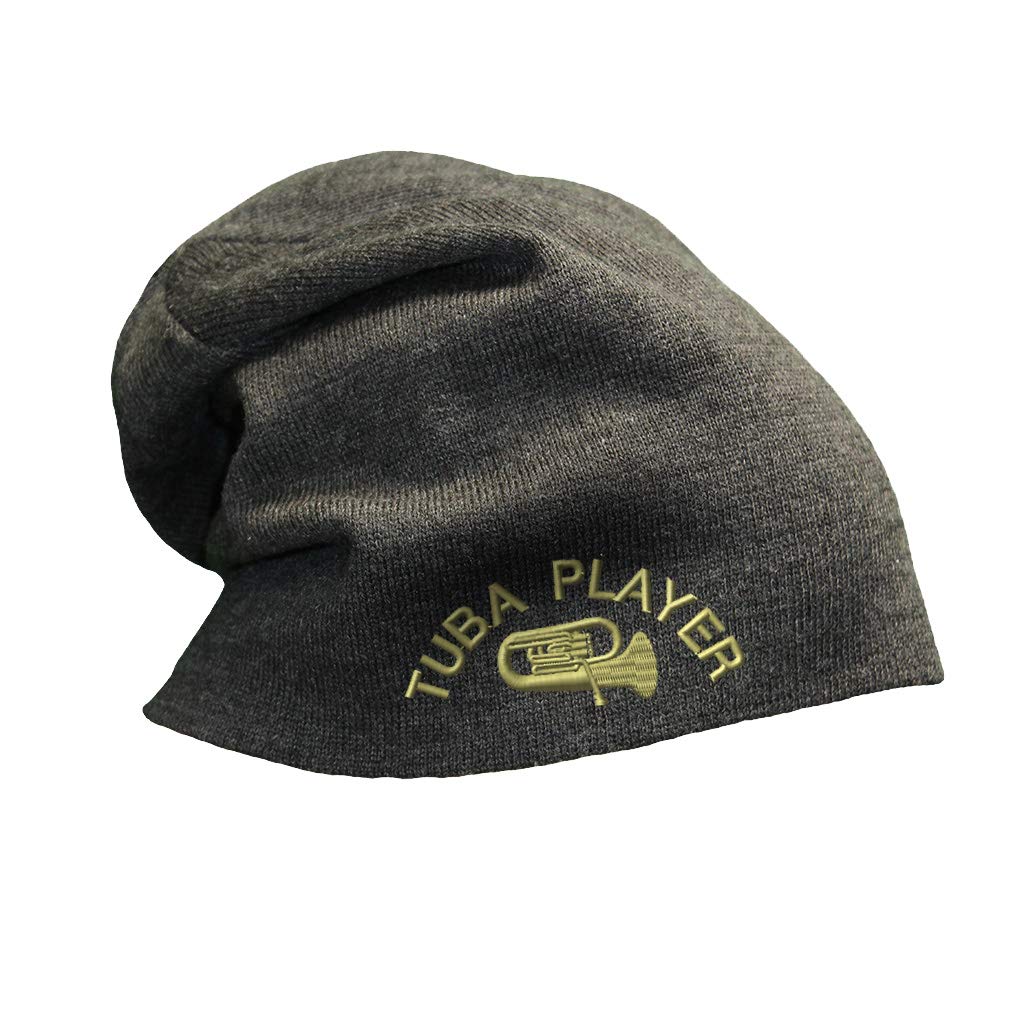 Speedy Pros Slouchy Beanie for Men & Women - Music Tuba Player Embroidered Winter Skull Cap - Warm Knit Hat for Musicians, Outdoor Activities & Cold Weather