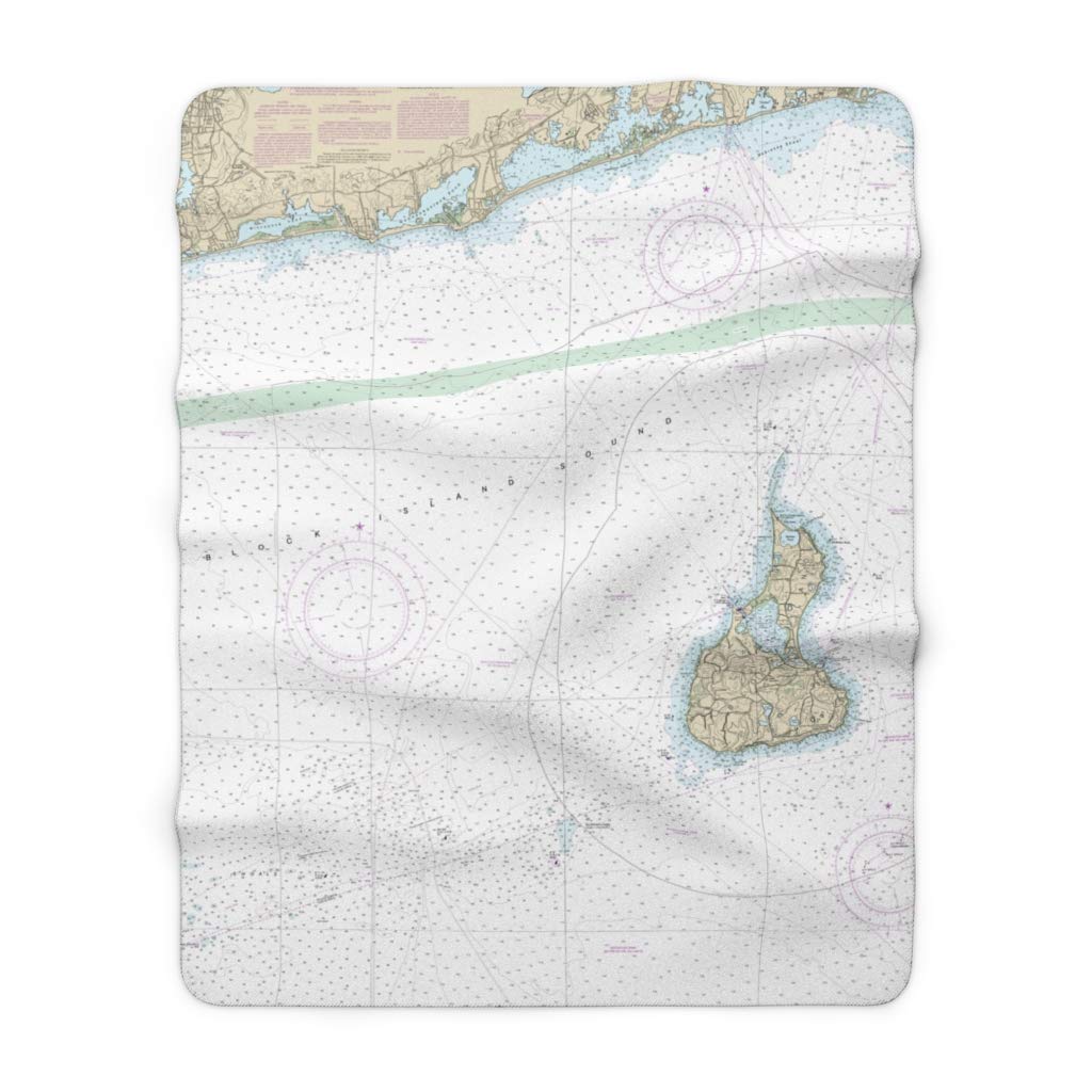 Block Island & Block Island Sound Nautical Chart Sherpa Fleece Blanket - 60