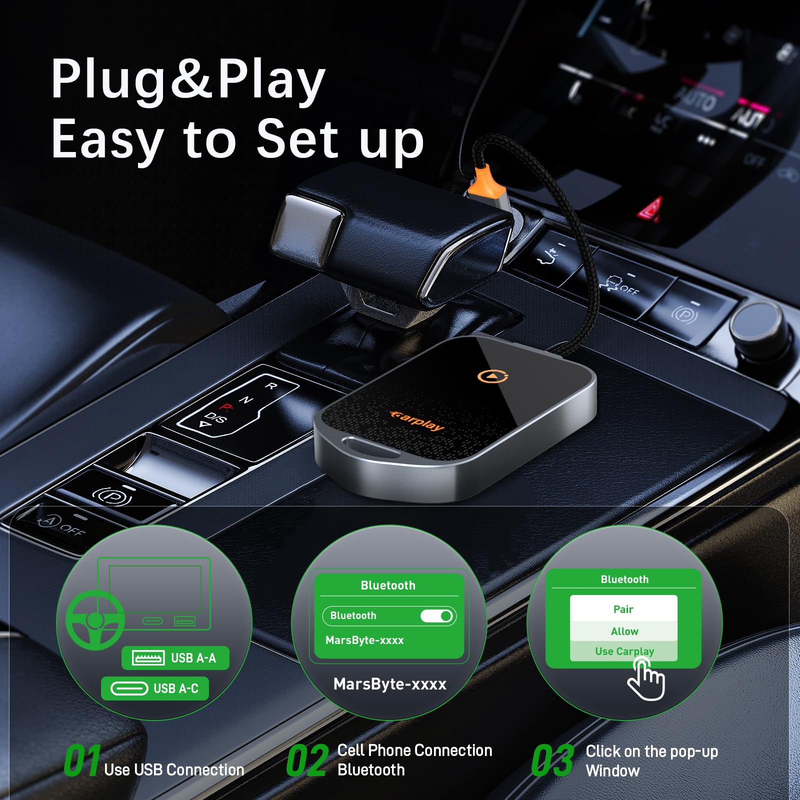 Wireless CarPlay Adapter for iPhone - Bluetooth 5.2 & WiFi 6 - USB Type A & Type C Compatible - Convert Wired CarPlay to Wireless - Perfect for Commuting, Road Trips & Hands-Free Driving
