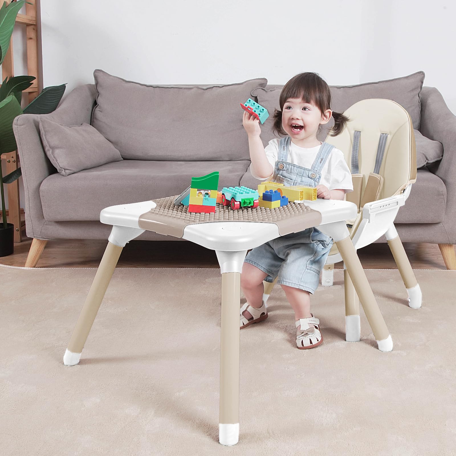 Gofirst 6-in-1 Convertible Baby High Chair with 5-Point Harness - Adjustable Toddler Booster Seat, Feeding Chair & Table Set - 4-Position Removable Tray & PU Cushion - Perfect for Dining, Weaning & Playtime at Home