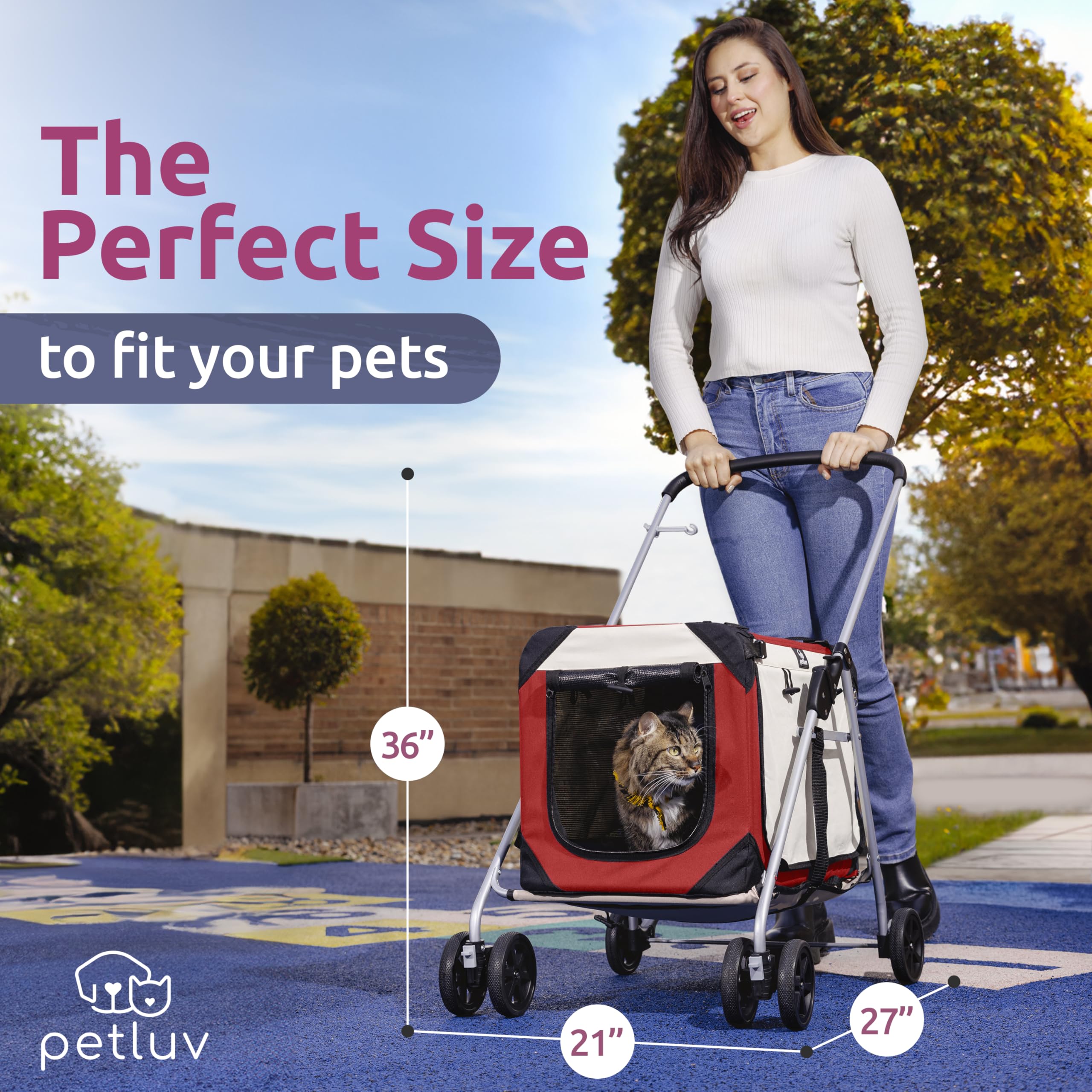 Premium Pet Stroller for 2 Cats or Small to Medium Dogs (10-45 lbs) - Lightweight & Durable Red Design - Perfect for Park Walks, Vet Visits & Shopping Trips