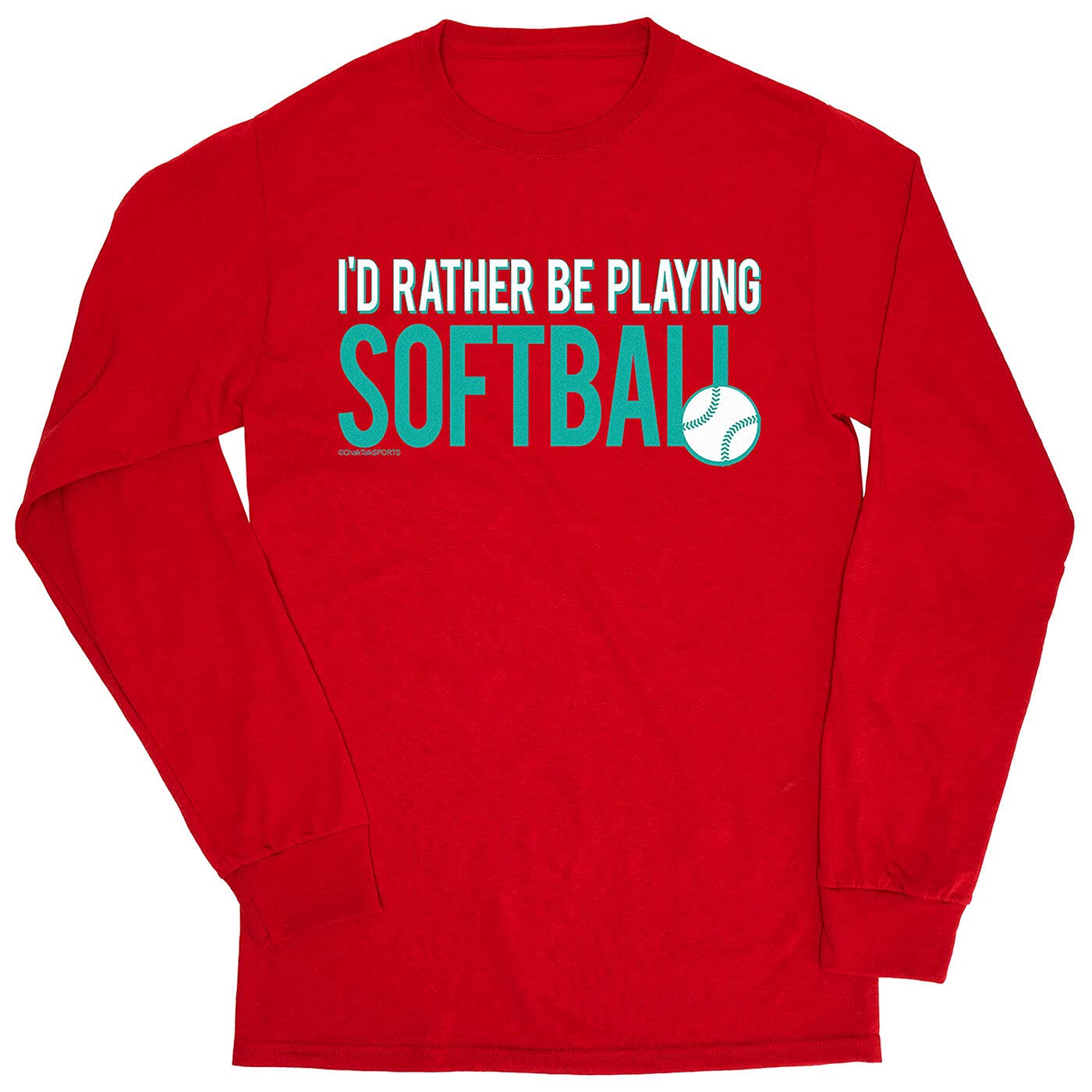 ChalkTalkSPORTS I'd Rather Be Playing Softball T-Shirt - Long Sleeve Baseball Tee for Women & Men - Youth & Adult Sizes - Perfect for Softball Games, Practice & Casual Wear