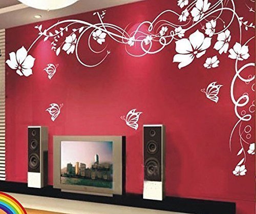 White Vines & Butterflies Wall Decal - Removable Flower Stickers for Bedroom Decor | DIY Home Wall Art | Perfect for Nursery, Living Room & Dorm Decoration