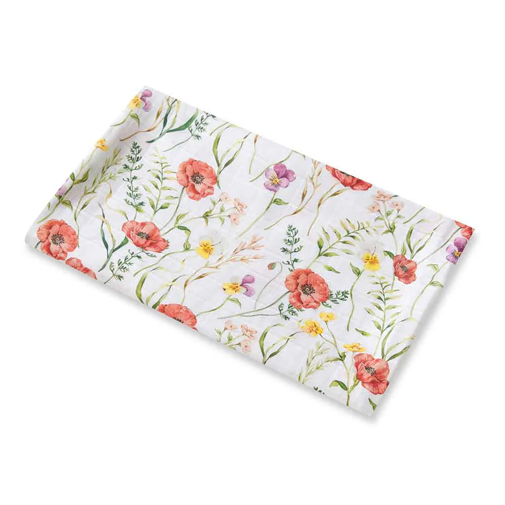 Organic Cotton Muslin Baby Wrap Blanket - Soft & Breathable Swaddle for Newborns - Perfect for Swaddling, Nursing, and Stroller Use - Meadow Design