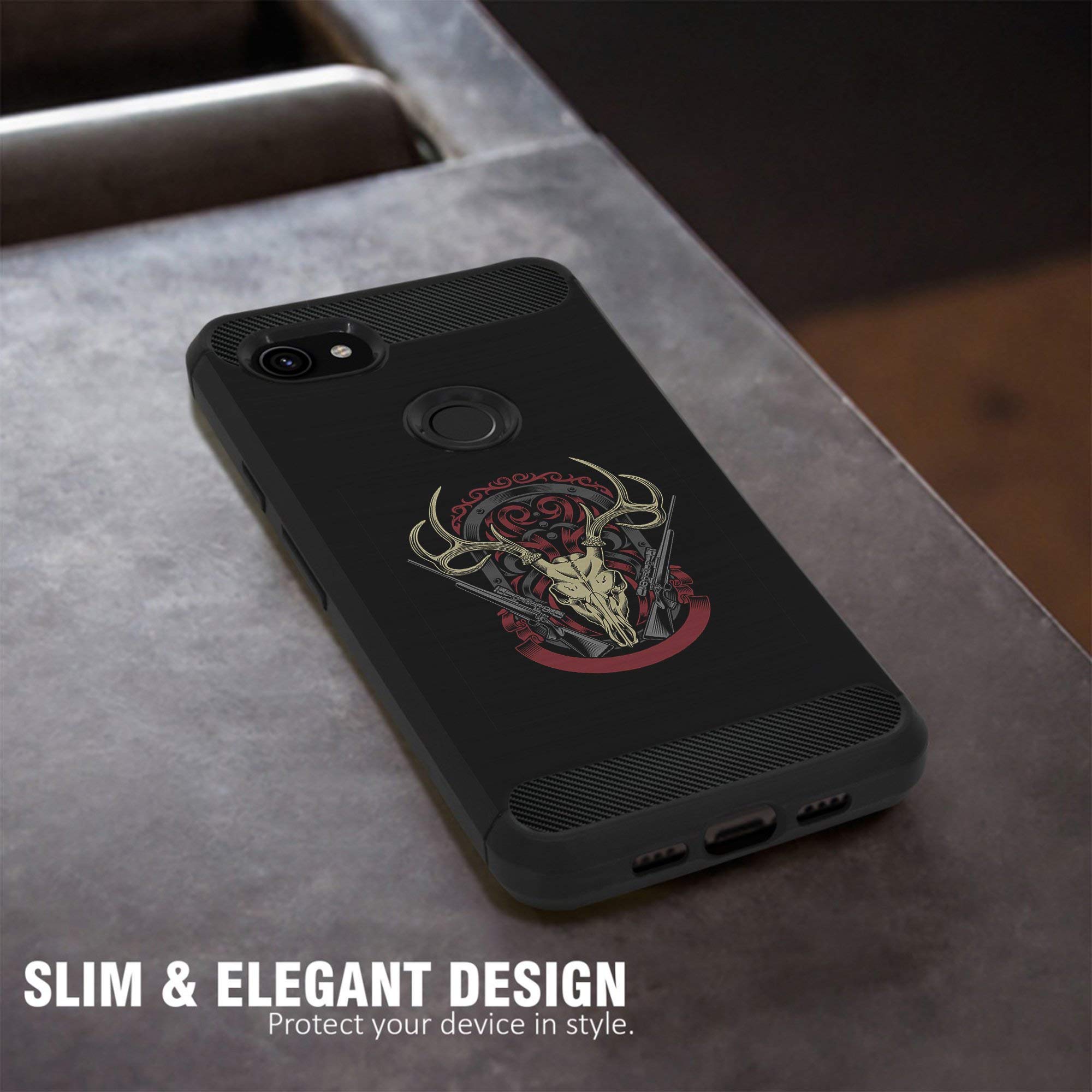 Google Pixel 3A XL Case - Shockproof Carbon Fiber Cover (Deer Skull) for Outdoor Protection