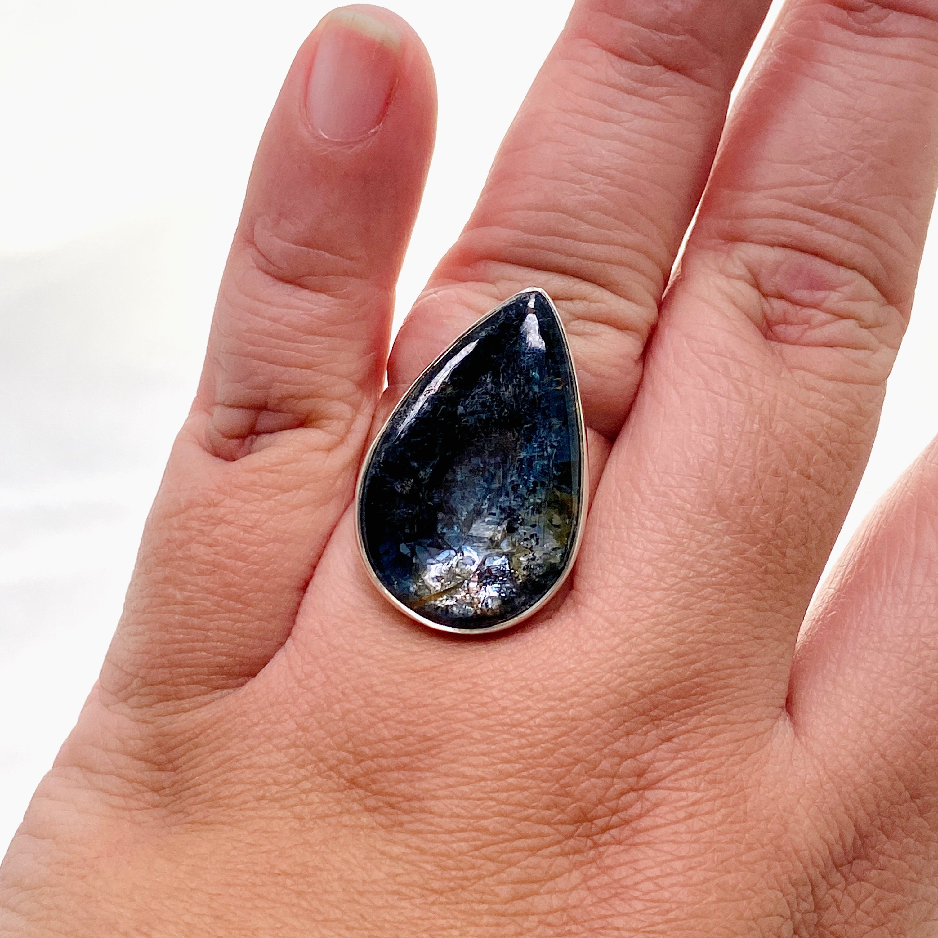 Blue Kyanite Teardrop Cabochon Ring - Size 11 - KRGJ3283 - Elegant Handmade Jewelry for Women - Perfect for Weddings, Parties & Everyday Wear