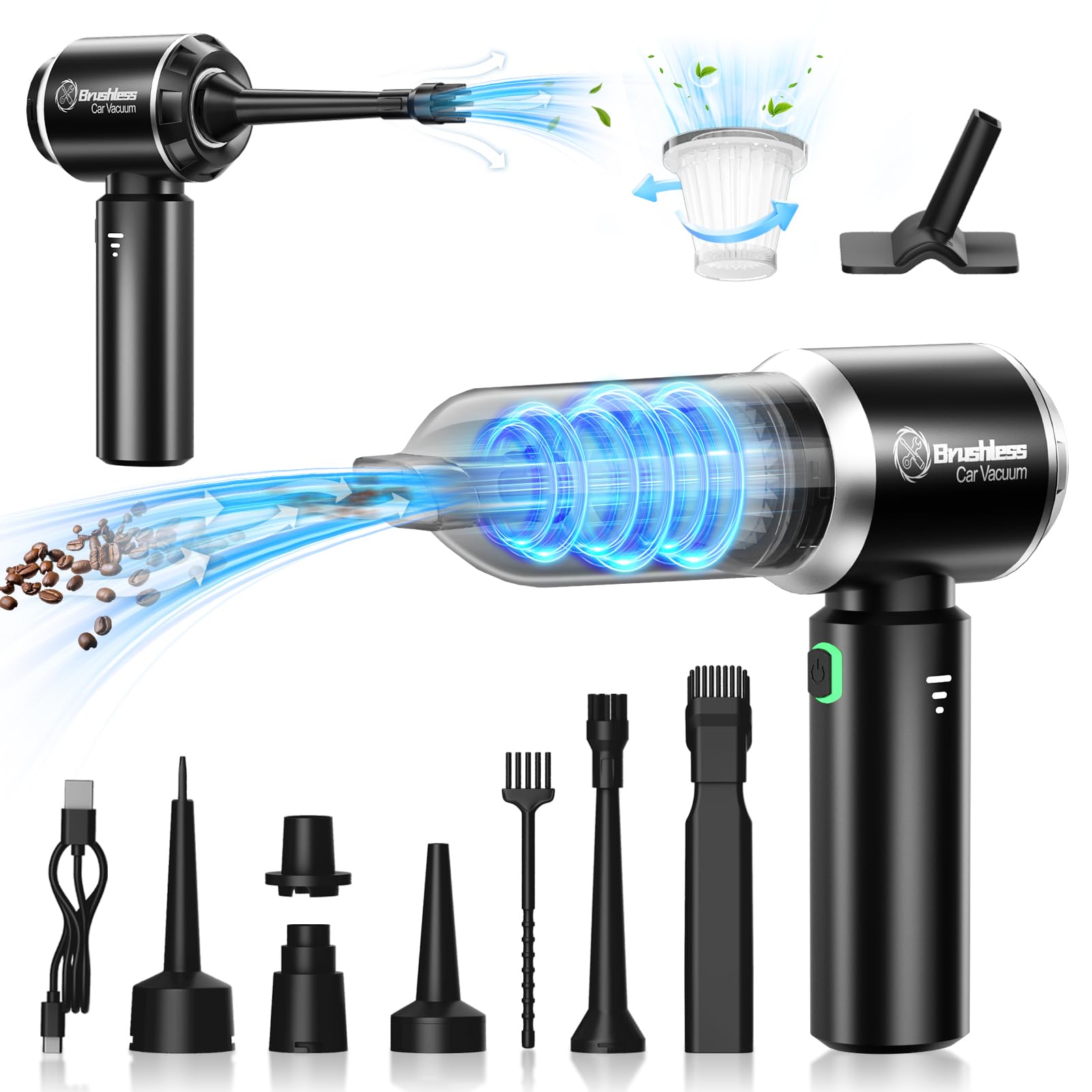 Powerful Cordless Handheld Car Vacuum Cleaner - 18000PA Brushless Motor, 4-in-1 Blowing/Sucking/Charging, Portable for Home, Car & Office | Ideal for Pet Hair, Crumbs & Car Detailing