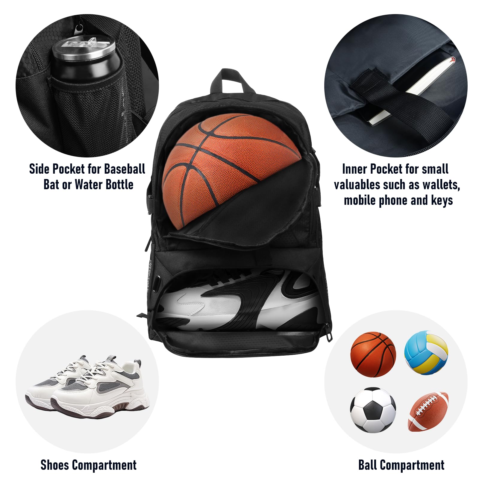 **Waterproof Basketball Backpack with Large Shoe & Ball Compartment – 30L Sports Equipment Bag for Men & Women – Perfect for Gym, Soccer, Volleyball, Travel & Outdoor Activities**