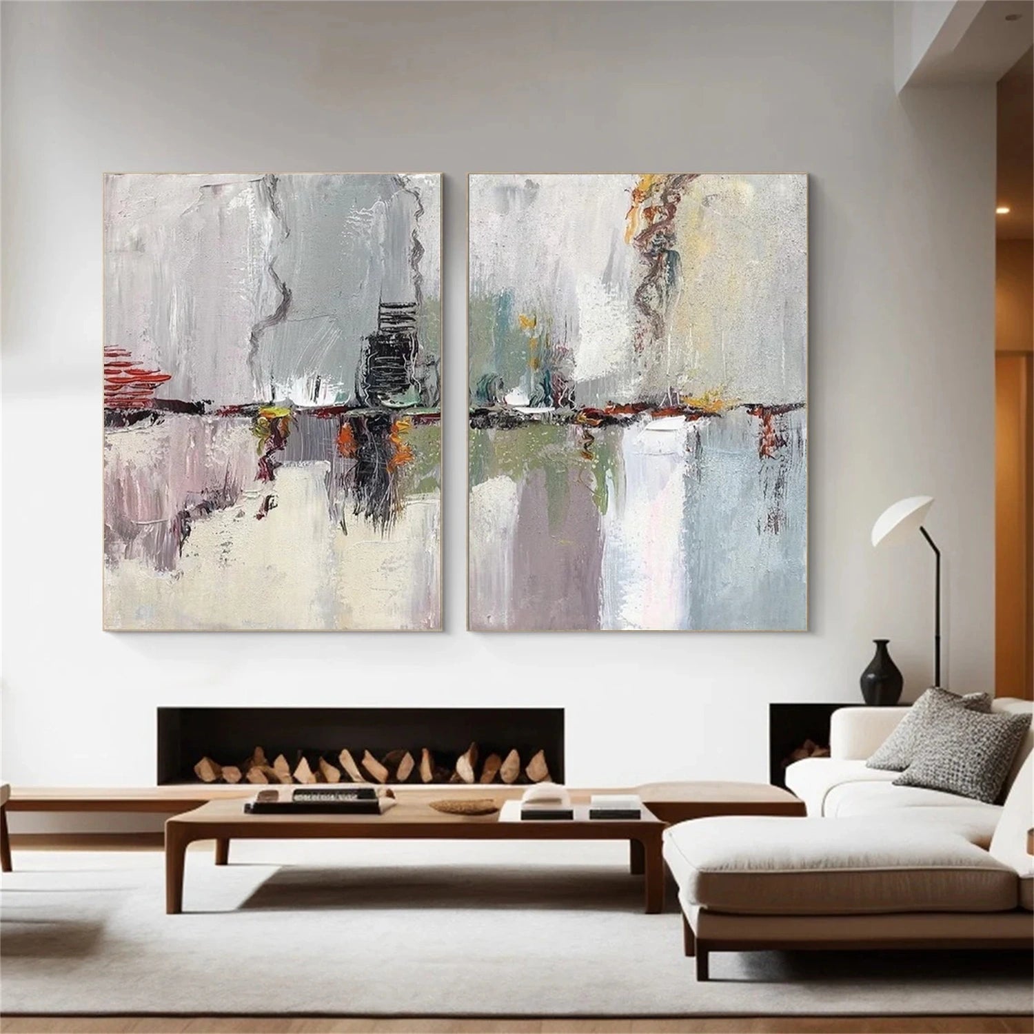 Abstract Painting Set of 2 Modern Wall Art - #AB 444 - Perfect for Living Room, Bedroom & Office Decor