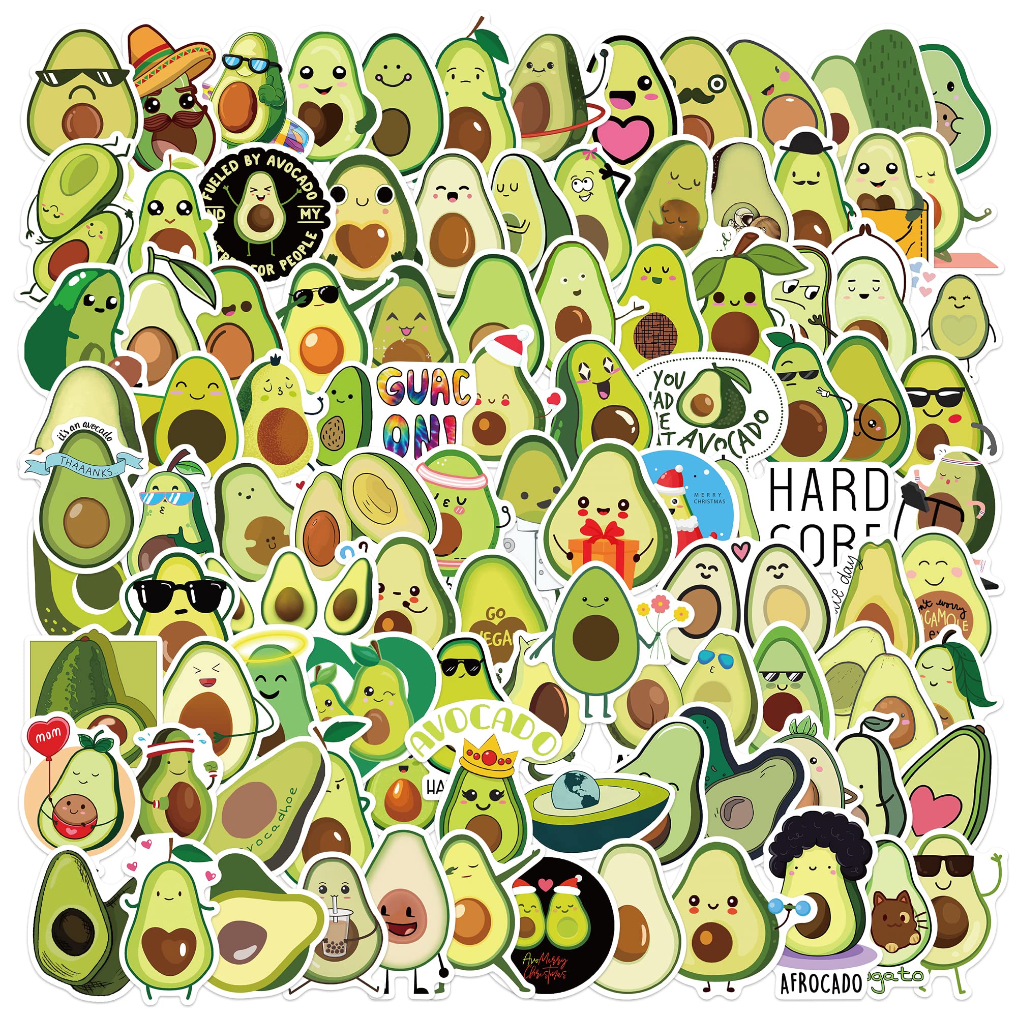 100Pcs Avocado Stickers - Unique Funny Vinyl Waterproof Decals for Water Bottles, Laptops, Party Supplies & Holiday Gifts | Cute Non-Repetitive Designs for DIY Crafts, School Projects & Home Decor