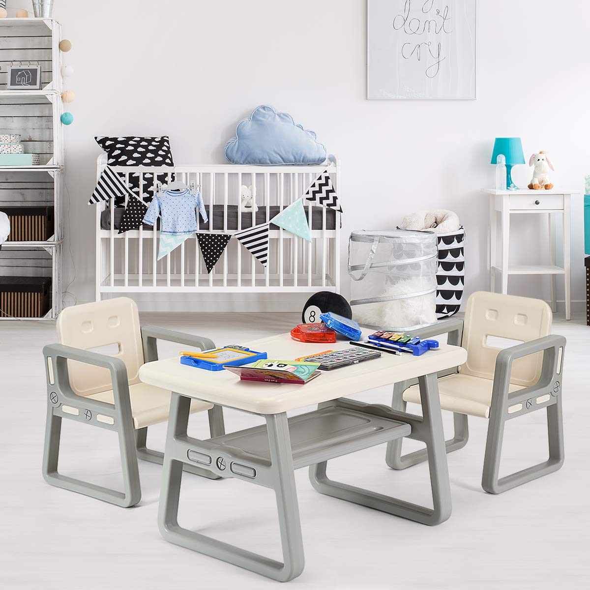 Costzon Kids Table and Chair Set with Storage Rack - Toddler Activity Table & 2 Chairs for Arts, Crafts, Reading, Drawing | Perfect for Playroom, Preschool, Birthday Gift for Boys & Girls | Durable Children's Furniture for Home, Classroom & Daycare Use