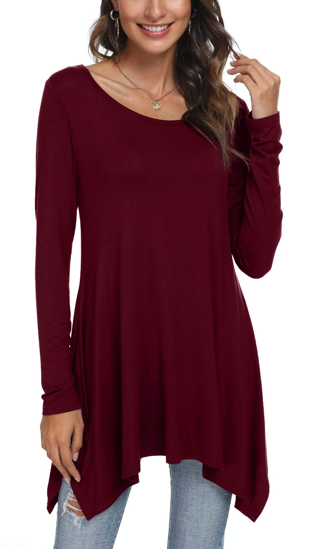 POPYOUNG Women's Long Sleeve Tunic Tops - Casual Loose Fit Swing Blouse Shirt for Work, Office & Everyday Wear | Comfortable Plus Size Flowy Tunic Top for Fall & Winter