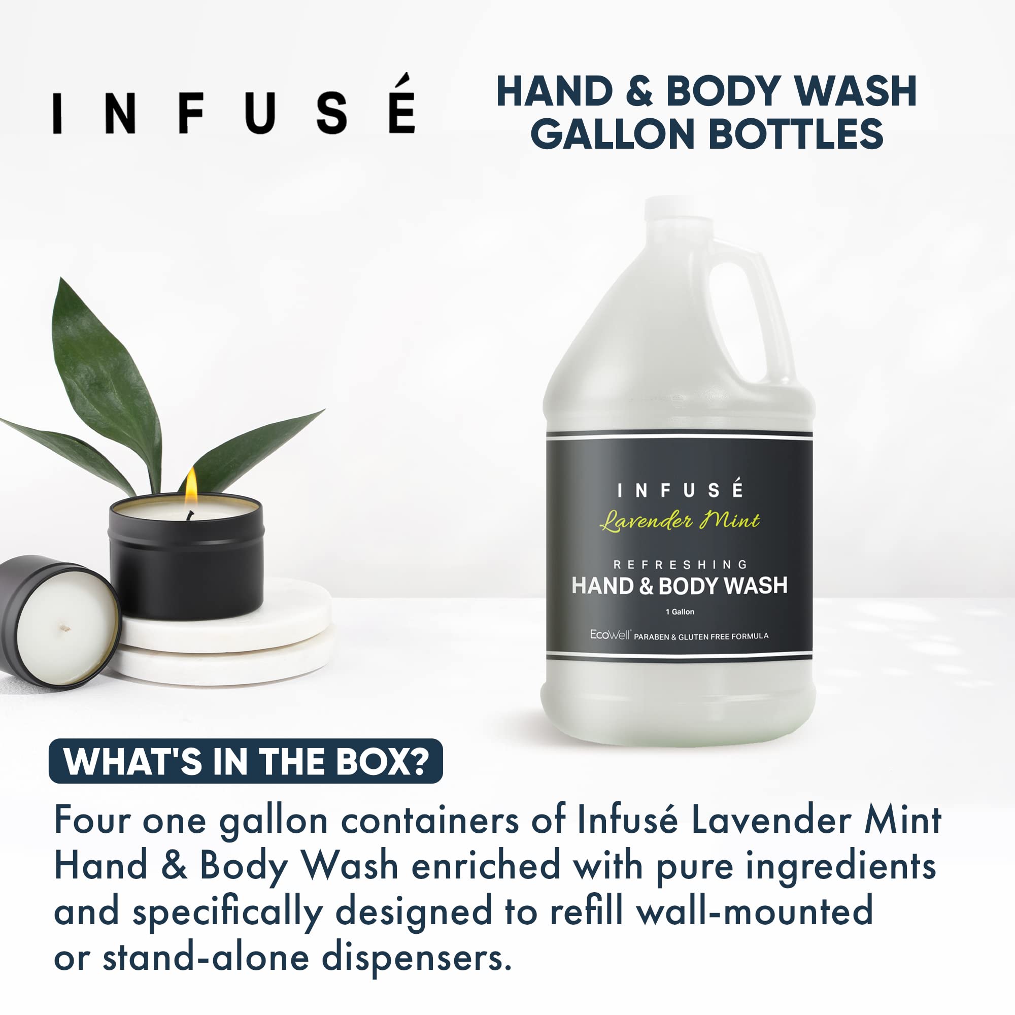 Terra Pure Infuse Hotel Hand & Body Wash - 1 Gallon Bulk Refill for Hospitality & Vacation Rentals | Premium Liquid Soap for Dispensers in Hotels, Spas & Airbnb (4-Pack) | Ideal for Guest Bathrooms & Commercial Use