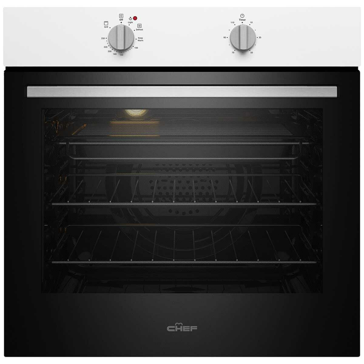 60cm Built-In Electric Oven with Fan Forced Multi-Function - White | Perfect for Baking, Roasting & Grilling | Ideal for Home Kitchens & Small Restaurants (Model: CVE612WB)