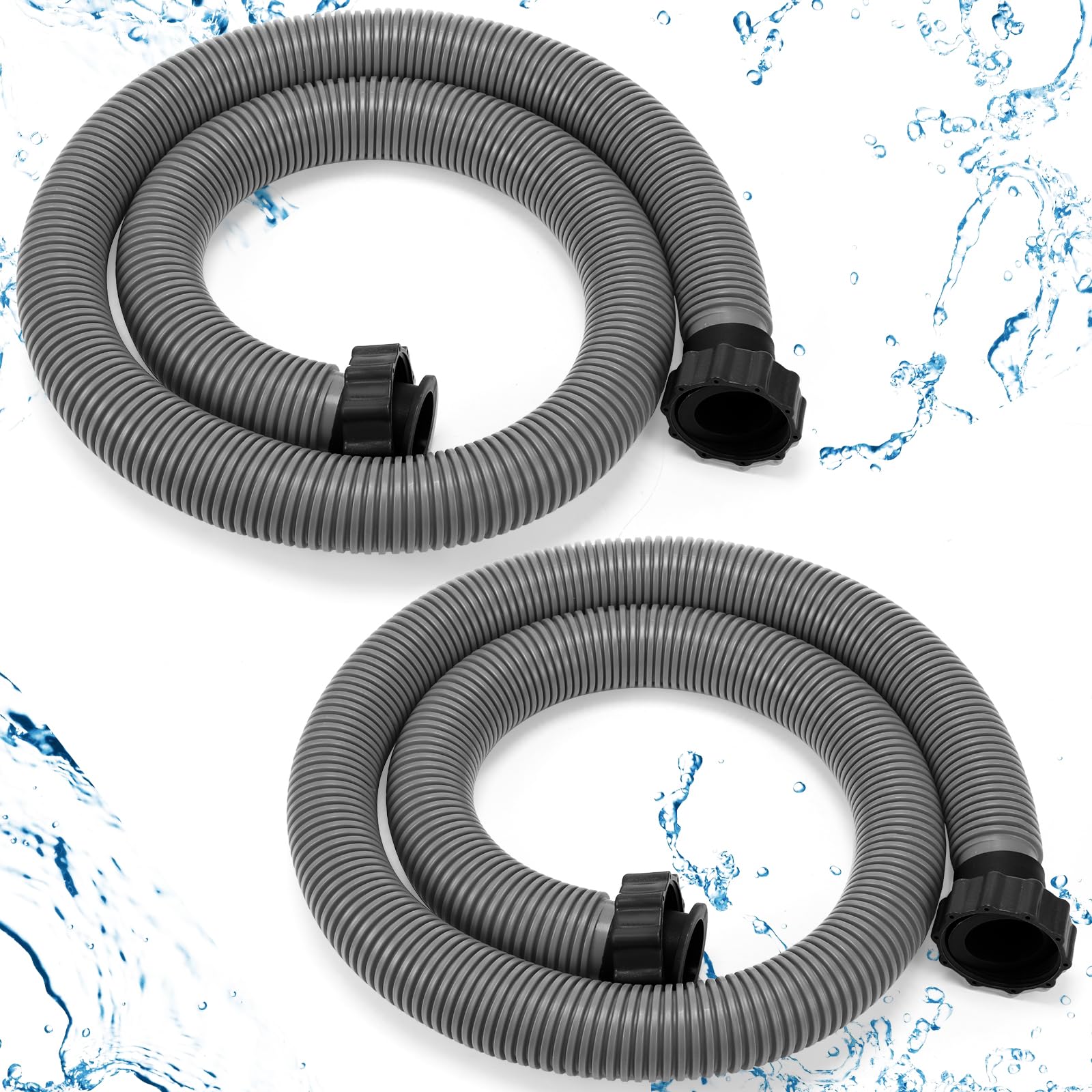 Frienda 2 Pack 1.5 Inch Diameter Pool Pump Replacement Hose - 63 Inch Long Above Ground Swimming Pool Filter Hose Accessory for Sand Filters, Saltwater Systems & Pump Maintenance (Gray) - Perfect for Pool Cleaning, Water Circulation & Equipment Repair