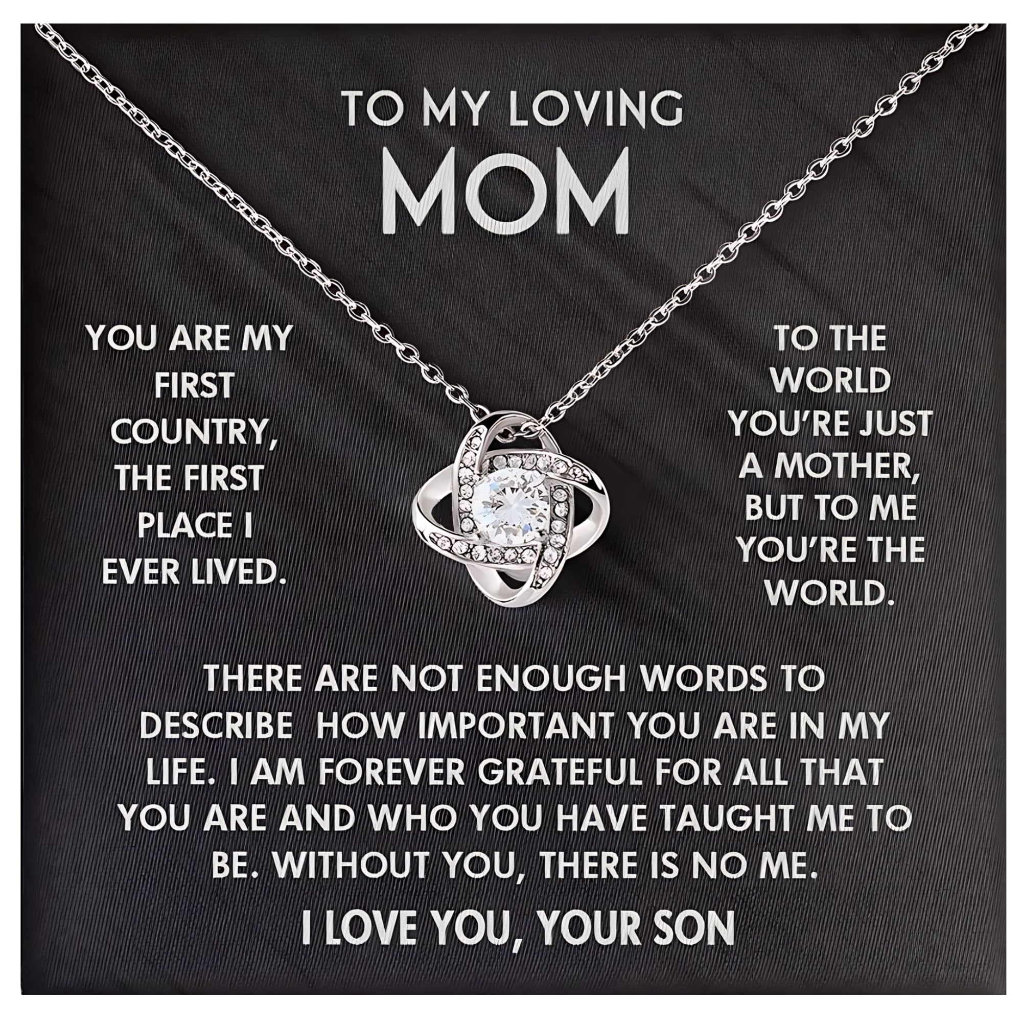 14k White Gold 'Without You There Is No Me' I Love You Necklace - Meaningful Mother's Day Gift from Son, Christmas Present for Mom, Unique Birthday Jewelry in Luxury Gift Box | Perfect for Special Occasions & Heartfelt Moments