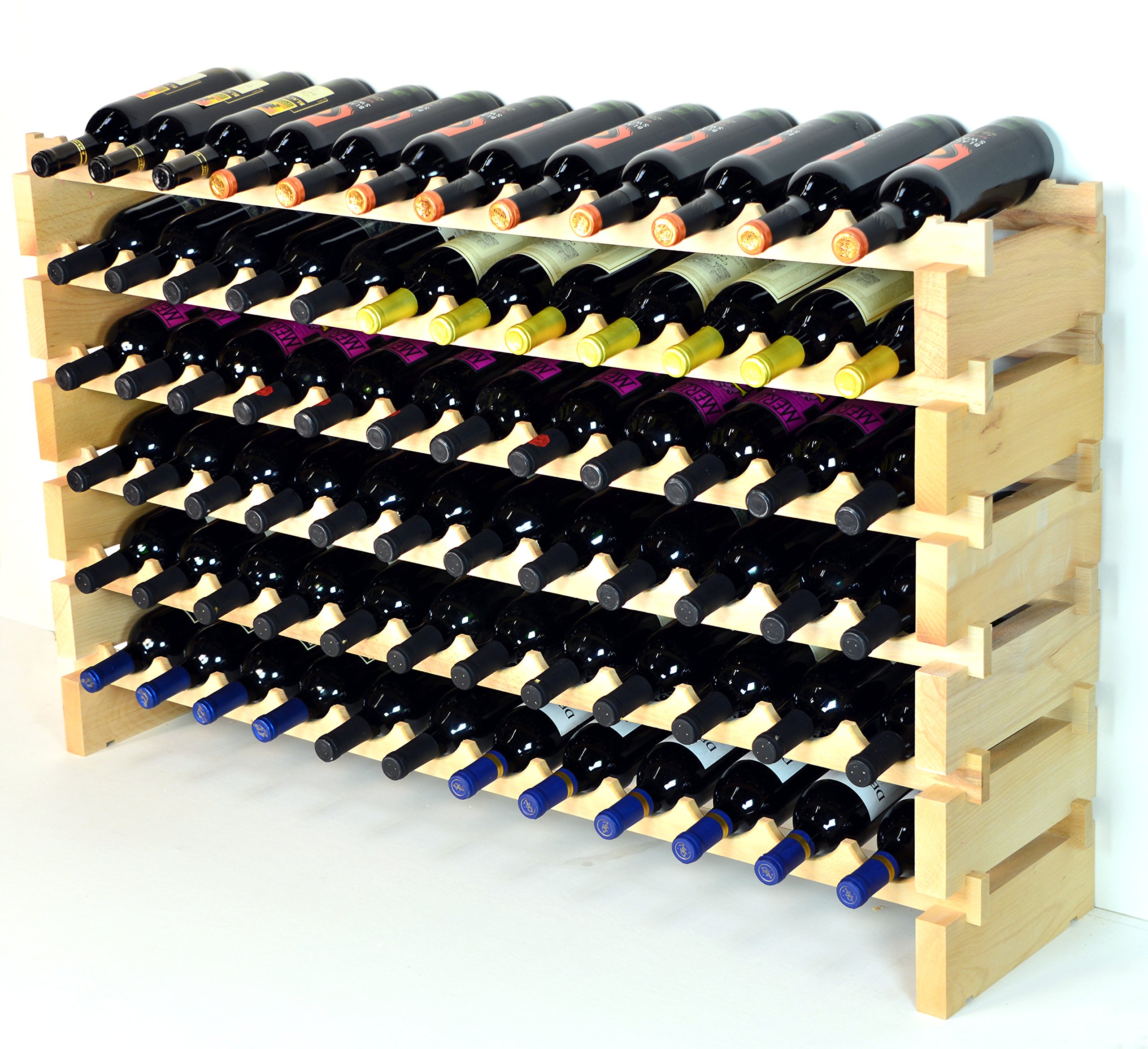 Premium Modular Wine Rack - Beachwood Finish | Holds 48-144 Bottles (12 Bottles per Row) | Space-Saving Vertical Storage for Home Bars, Restaurants & Wine Cellars | Newest Improved Design (72-Bottle 6-Row Configuration)