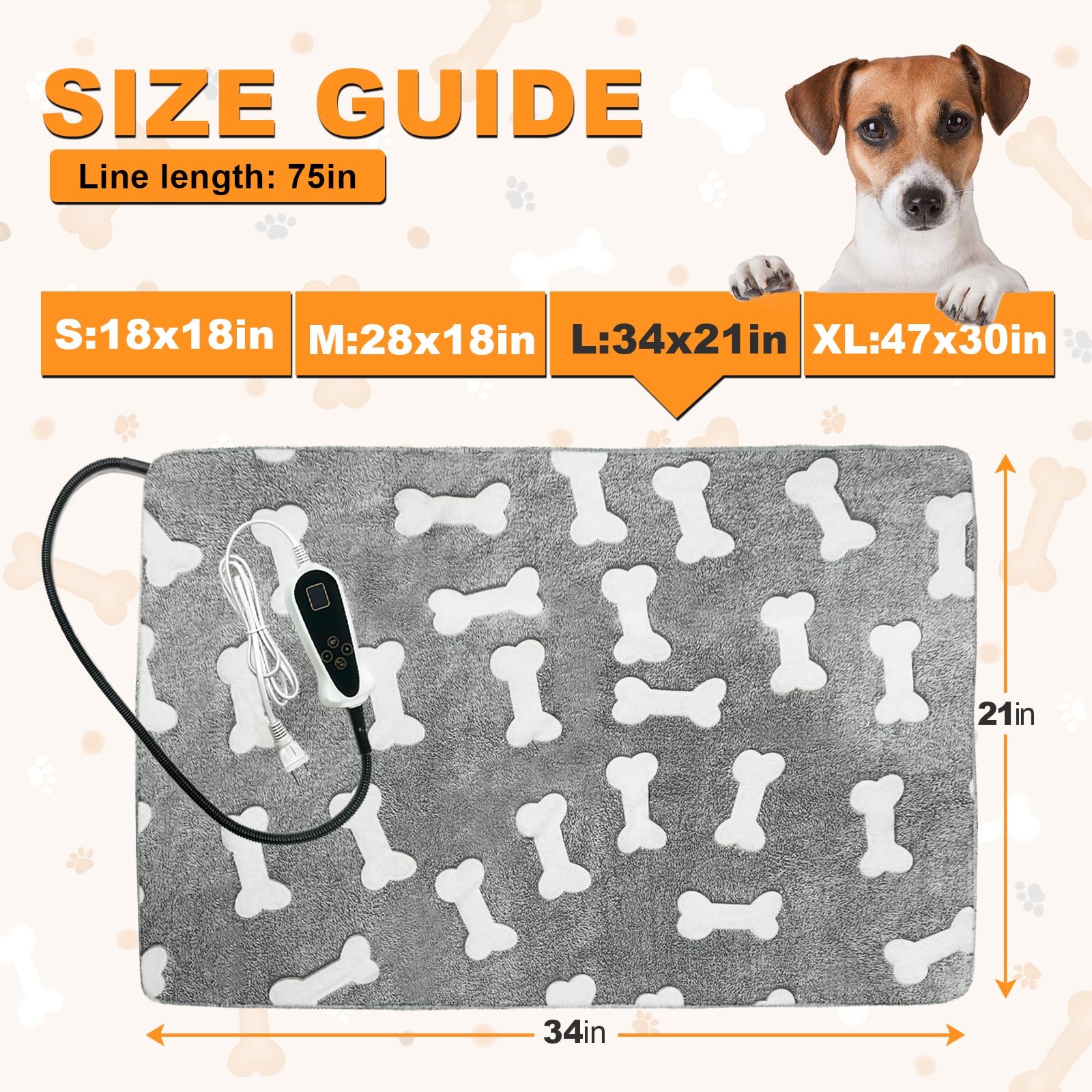 Best Large Dog Heating Pad with Upgraded Normally Open Temperature Controller - 34x21 Inch Pet Heating Mat for Dogs & Cats, Includes Plush Cover (Blue Paw) - Perfect for Cold Weather, Arthritis Relief & Indoor Pet Comfort