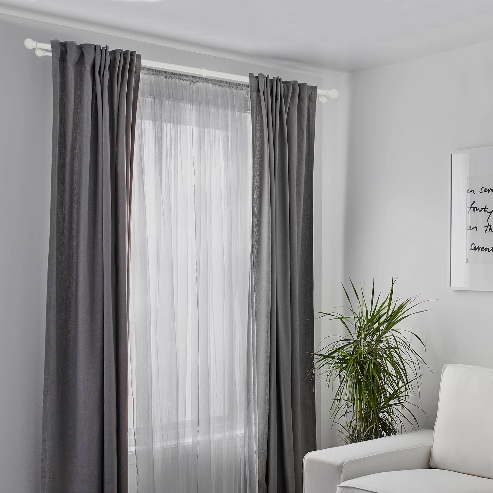 Matte White Double Curtain Rods 36-72 Inch Adjustable - 1’’ Front & 5/8’’ Back Drapery Rod with Small Round Ball Finials & Aluminum Brackets - Dual Window Rod for Sheer & Blackout Curtains - Perfect for Living Room, Bedroom & Home Decor