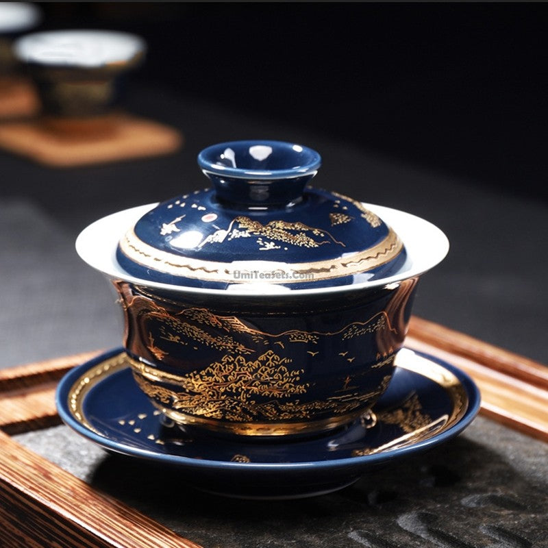 Exquisite Chinese Blue Landscape Porcelain Tea Set - Handcrafted 12-Piece Ceramic Gift Set for Afternoon Tea, Home Decor & Wedding Gifts - Perfect for Tea Ceremonies, Housewarming & Collectors