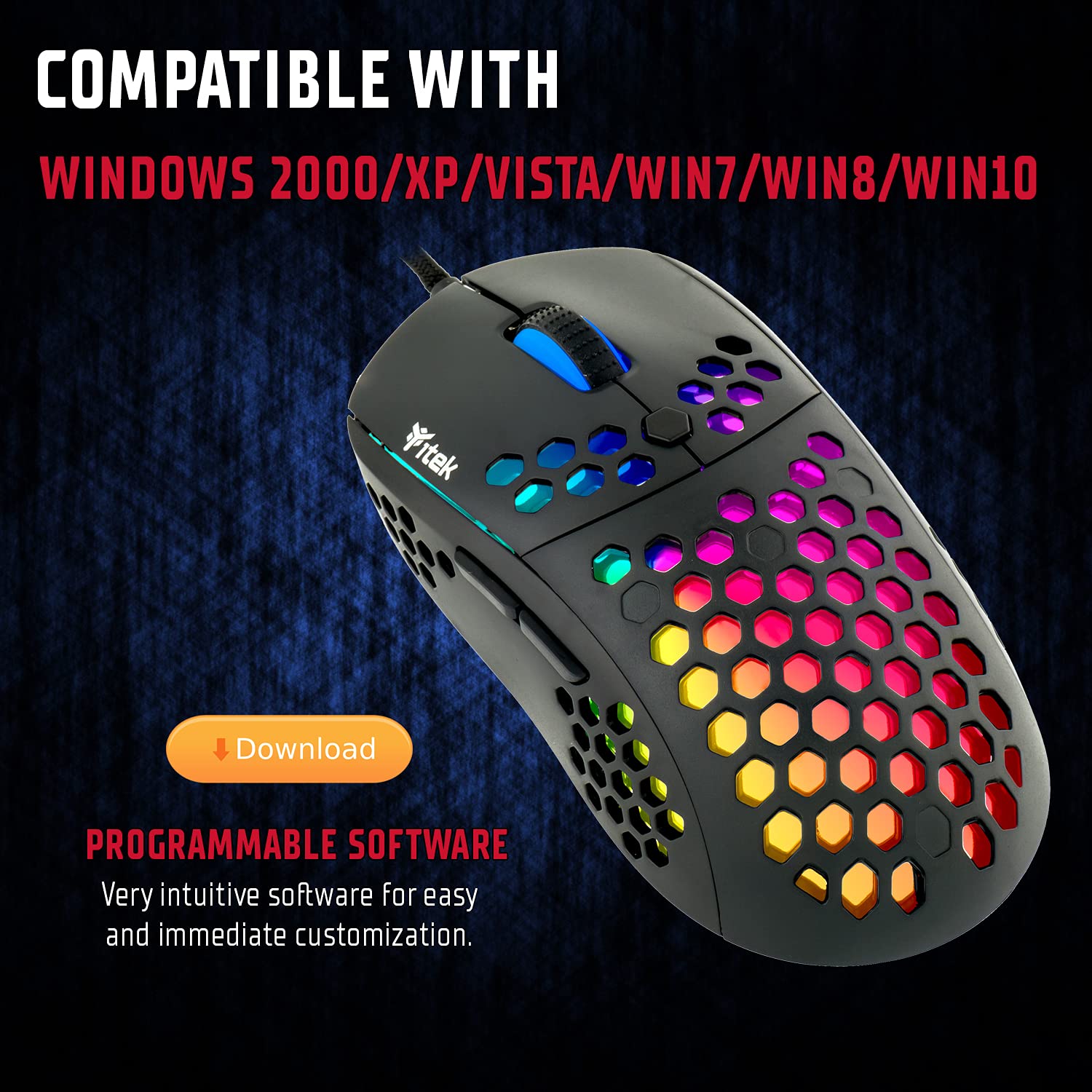 Itek G71 Gaming Mouse - 12000 DPI, RGB Lighting, P3327 Sensor, Ultra-Light Honeycomb Design - Perfect for FPS, MOBA & Esports Gaming