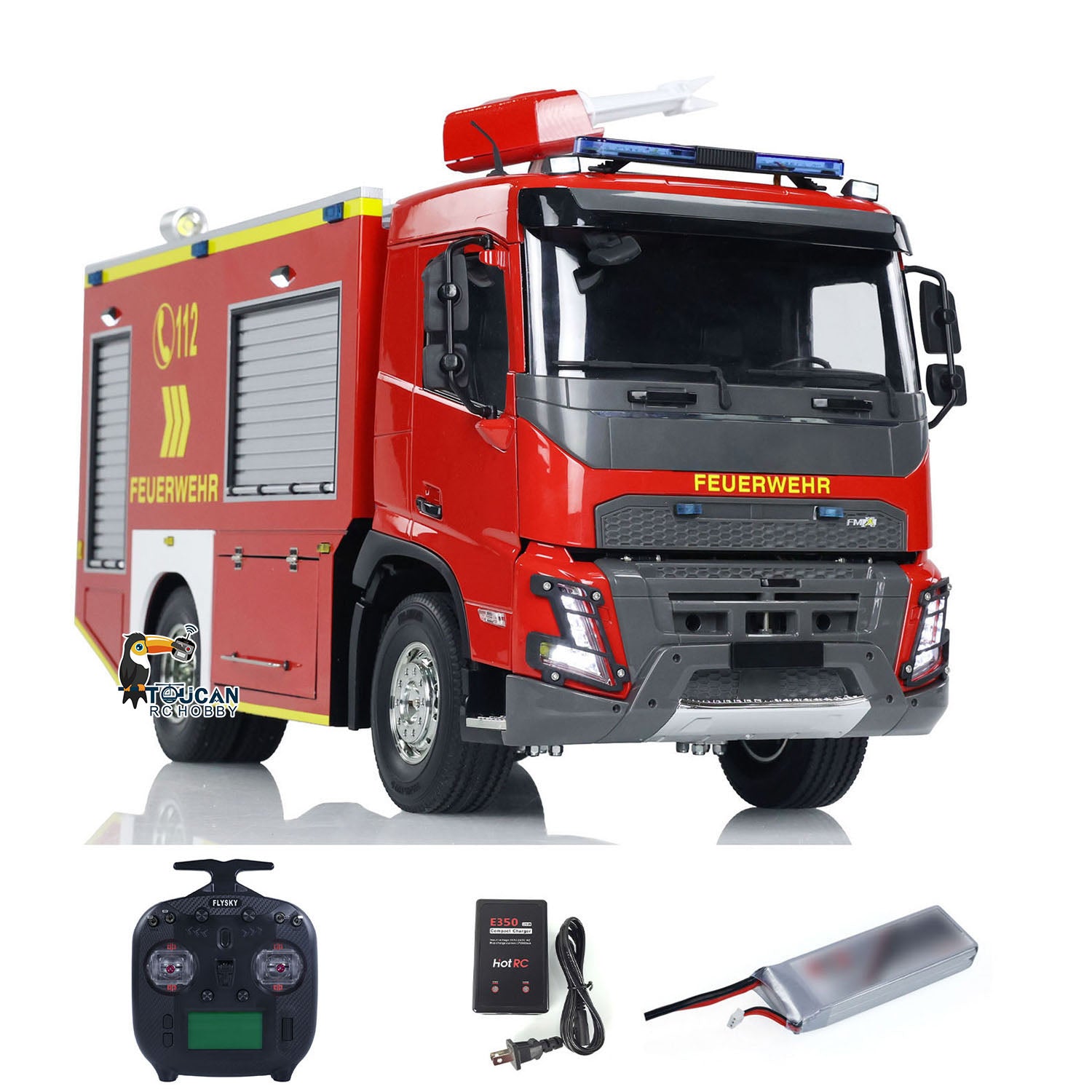 1/14 Scale 4x2 RC Fire Truck with 2-Speed Transmission - Pre-Assembled & Painted - FlySky ST8 Remote Control - Perfect for Firefighting Simulation & RC Car Enthusiasts