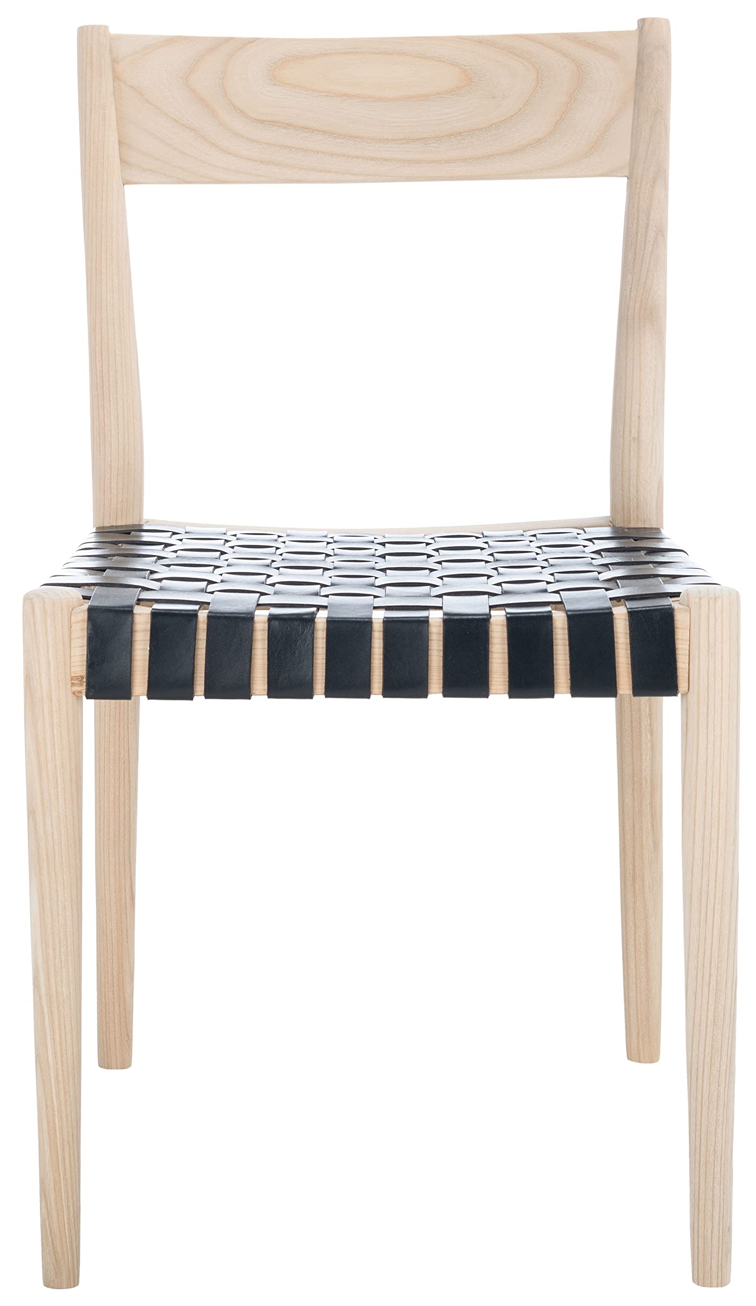 SAFAVIEH Eluned Woven Leather Accent Chair - Modern Dining & Living Room Chair with Black/Natural Leather Weave (Set of 2) - Perfect for Home Decor, Dining Sets & Lounge Seating