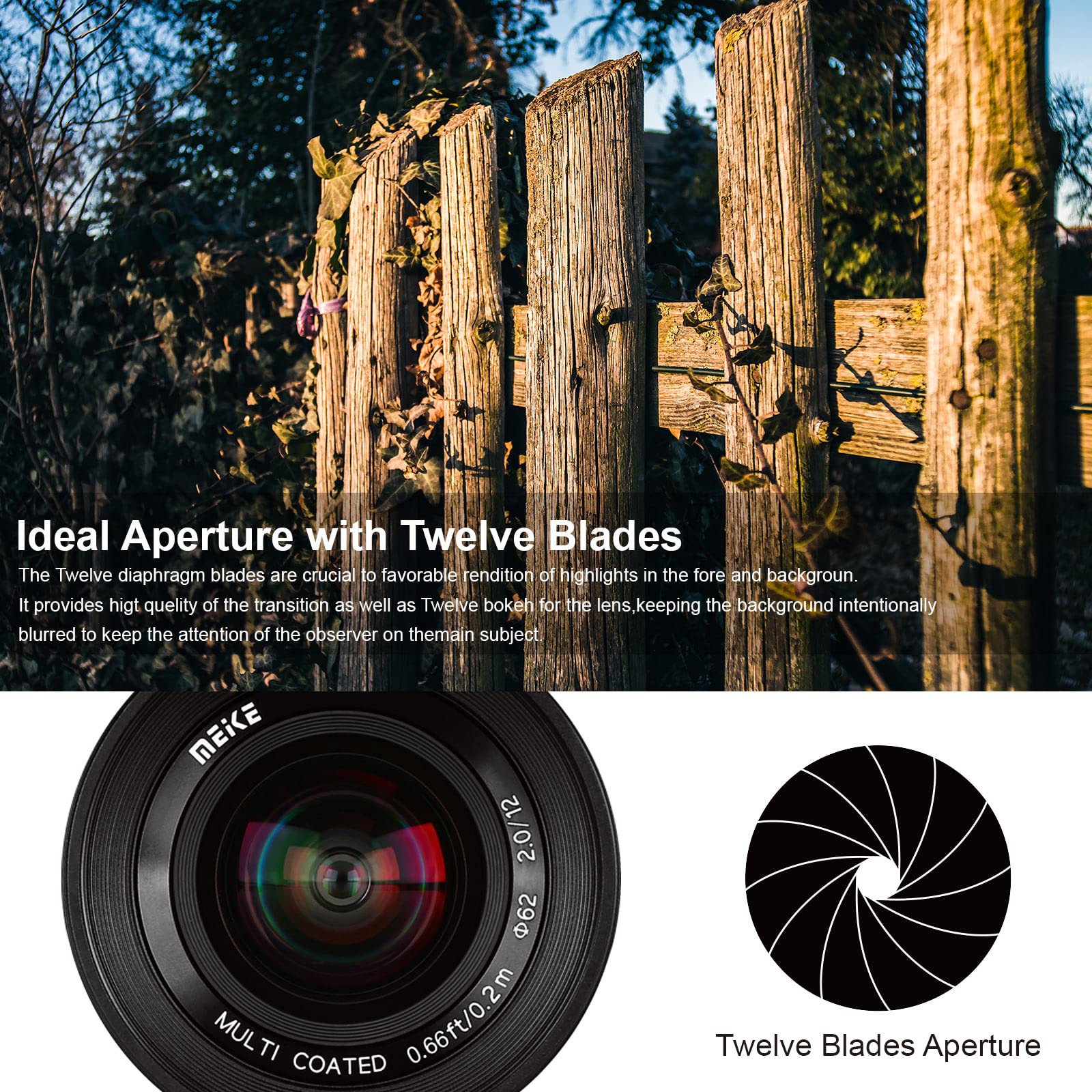 Meike 12mm F2.0 Ultra Wide Angle Manual Focus Lens for Sony E Mount APS-C Mirrorless Cameras - Compatible with NEX 3/5T/6/7, A6000/A6100/A6300/A6400/A6500/A6600 - Perfect for Landscape, Architecture & Astrophotography