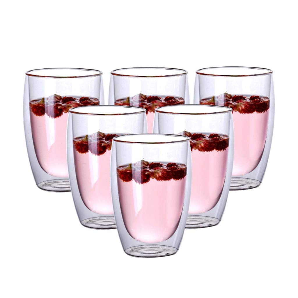 6-Piece Double-Layer Insulated Glass Coffee Cup Set - 3 Sizes, Durable & Elegant for Hot/Cold Drinks - Perfect for Coffee, Tea, Soda, Iced Beverages at Home, Office or Cafe