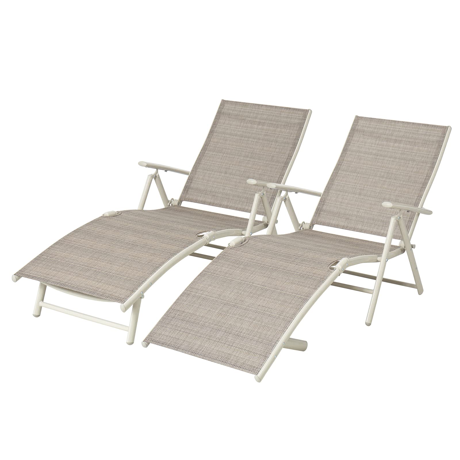 Devoko Adjustable Recliner Lounge Chairs Set of 2 - Outdoor Patio Chaise Lounge, Foldable Poolside Sunbathing Chair for Garden, Beach & Backyard (Beige) | Perfect for Relaxing by the Pool, Reading in the Garden or Sunbathing at the Beach