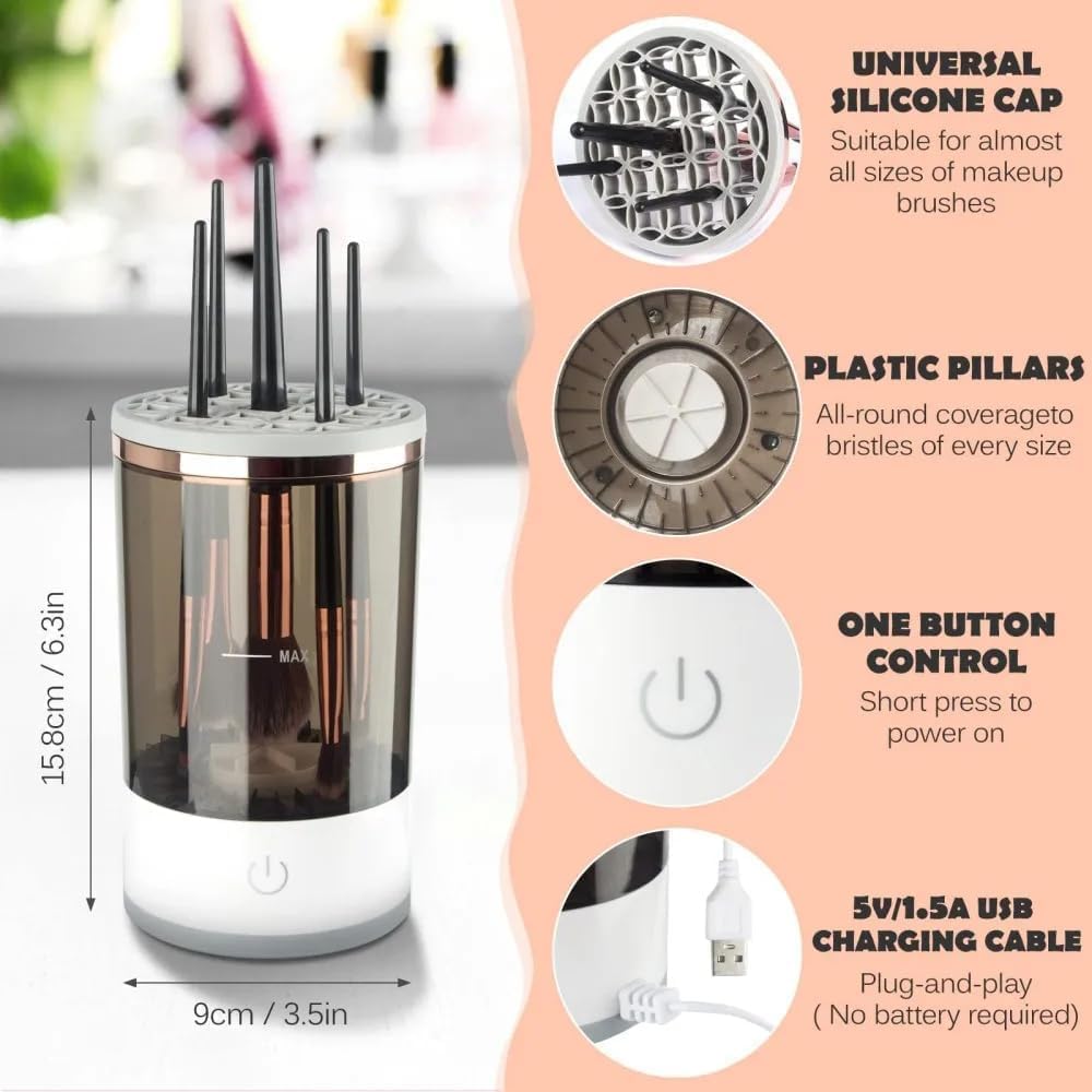 RIMDIXA Automatic Electric Makeup Brush Cleaner & Dryer Machine - Portable Cosmetic Brush Cleaning Tool with Spinner | Perfect for Home, Salon & Travel Use (Model A2)