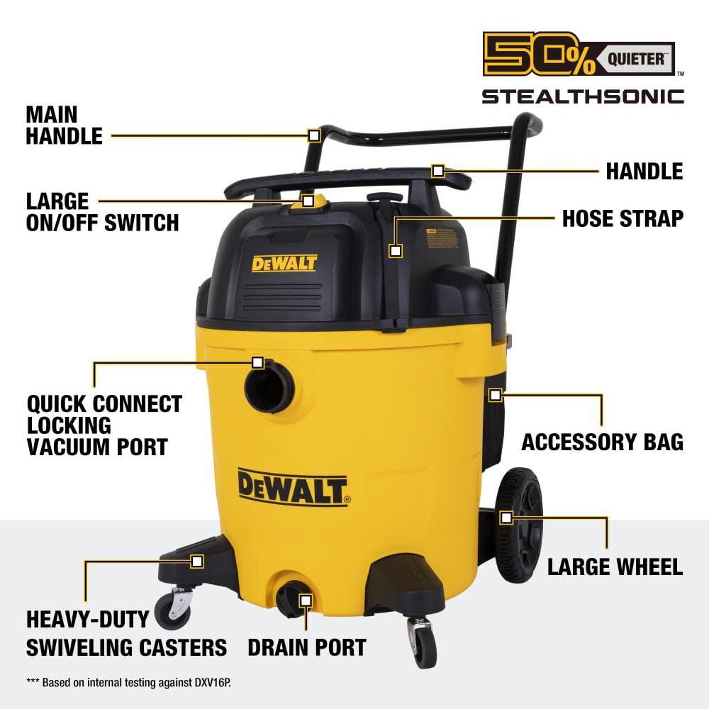 DeWalt DXV16P 16 Gallon Wet/Dry Shop Vacuum - Powerful 6.5 HP Motor for Workshop, Garage & Jobsite Cleaning