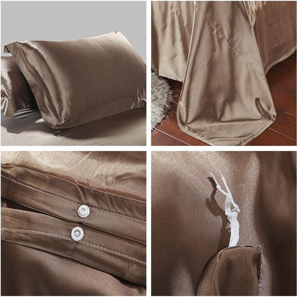 Luxury Solid Satin Silk Duvet Cover Set with Pillowcases - Queen/King Size Light Brown Silk Bedding for Boys | Soft & Breathable for All Seasons | Perfect for Master Bedroom, Guest Room & Luxury Hotels