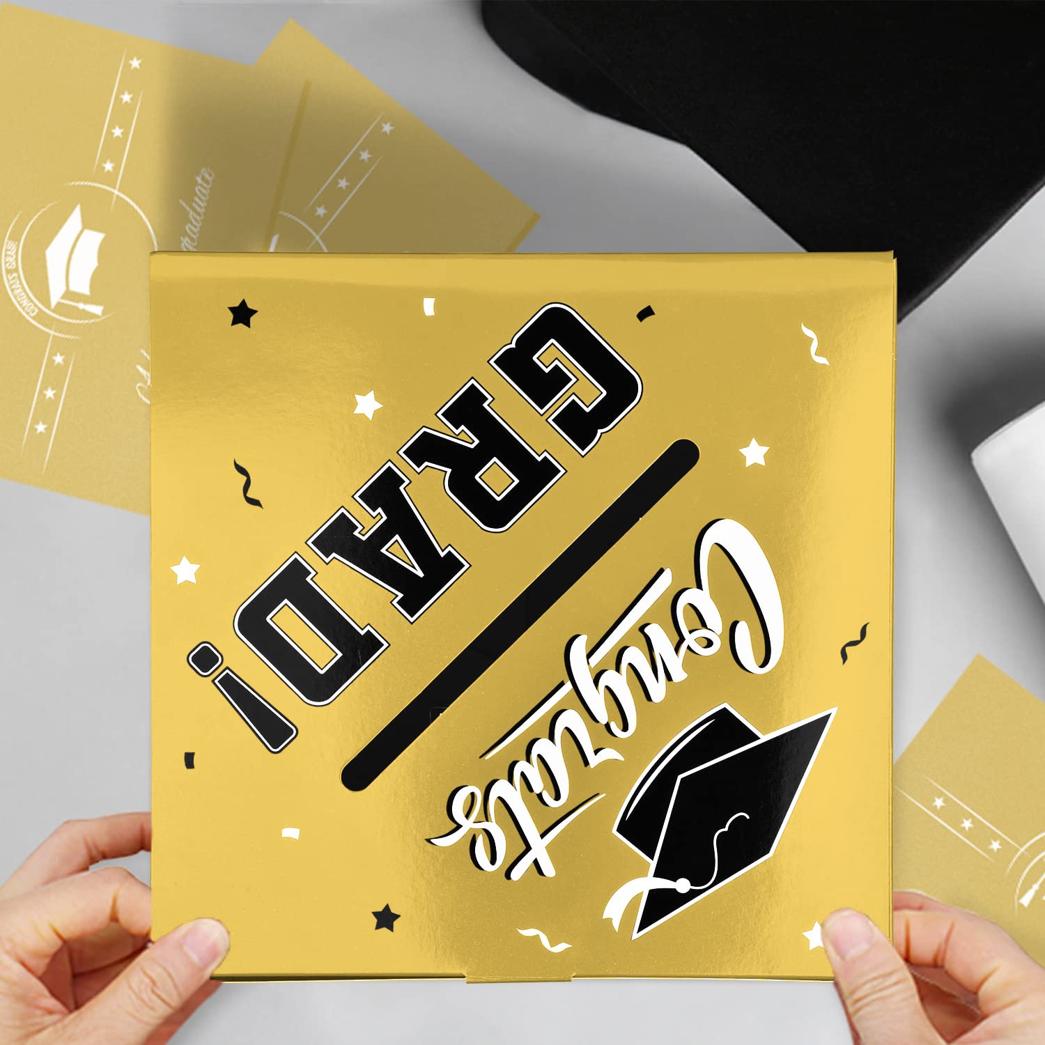 Gatherfun Gold Graduation Party Decorations Set - Graduation Gift Box, Card Box & Party Favors for Graduation Ceremony, School Celebration & Graduation Party Supplies