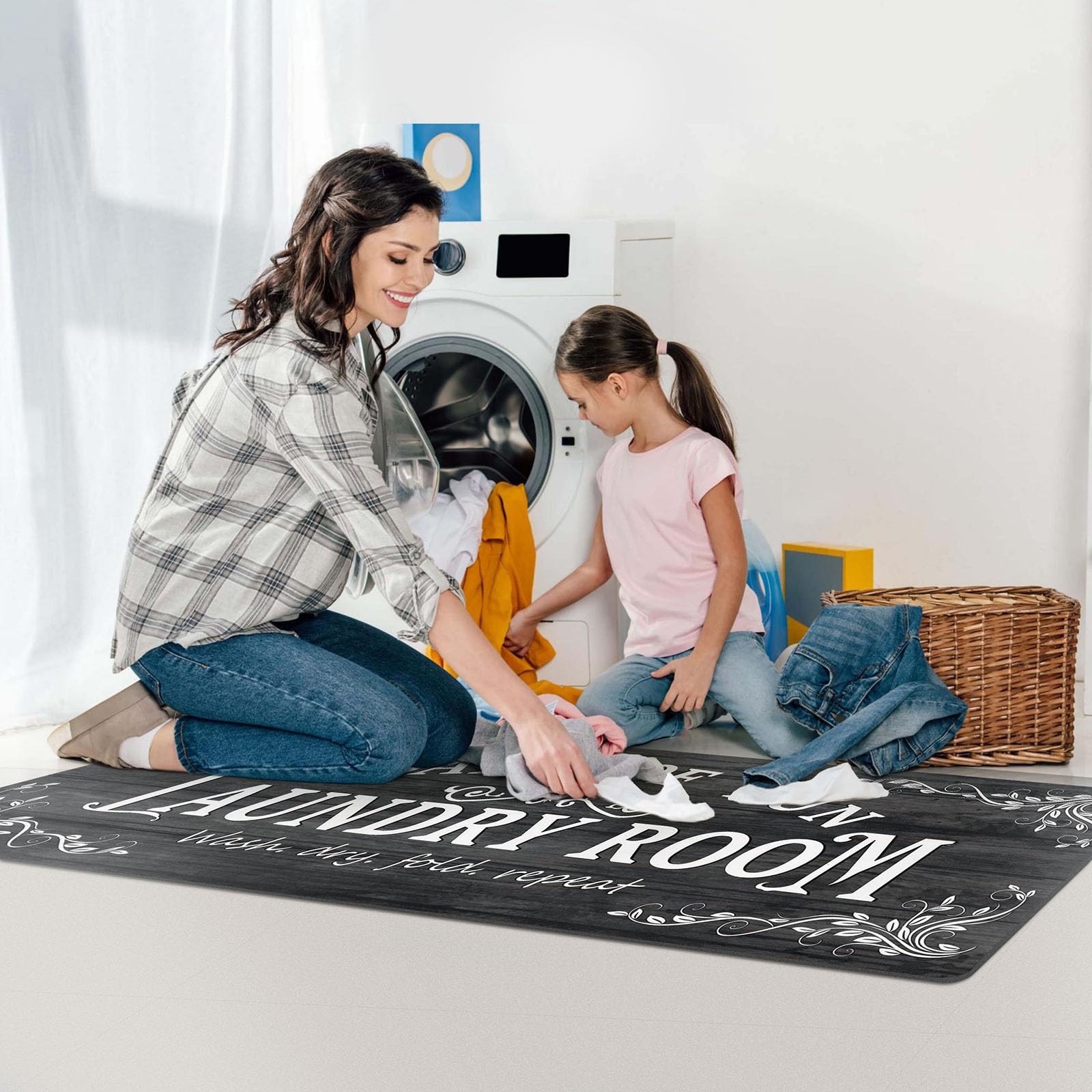 Non-Slip Waterproof Laundry Room Rug Runner 20x60 Inches - Washable Farmhouse Floor Mat for Mudroom, Washroom & Bathroom - Navy Blue & Black Decor | Perfect for High-Traffic Areas & Spill-Prone Spaces