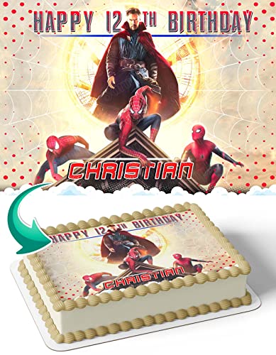 Spider-Man No Way Home & Doctor Strange Edible Cake Topper - Custom Birthday Cake Banner for 1/4 Sheet Cakes | Superhero Party Decorations, Marvel Themed Celebrations