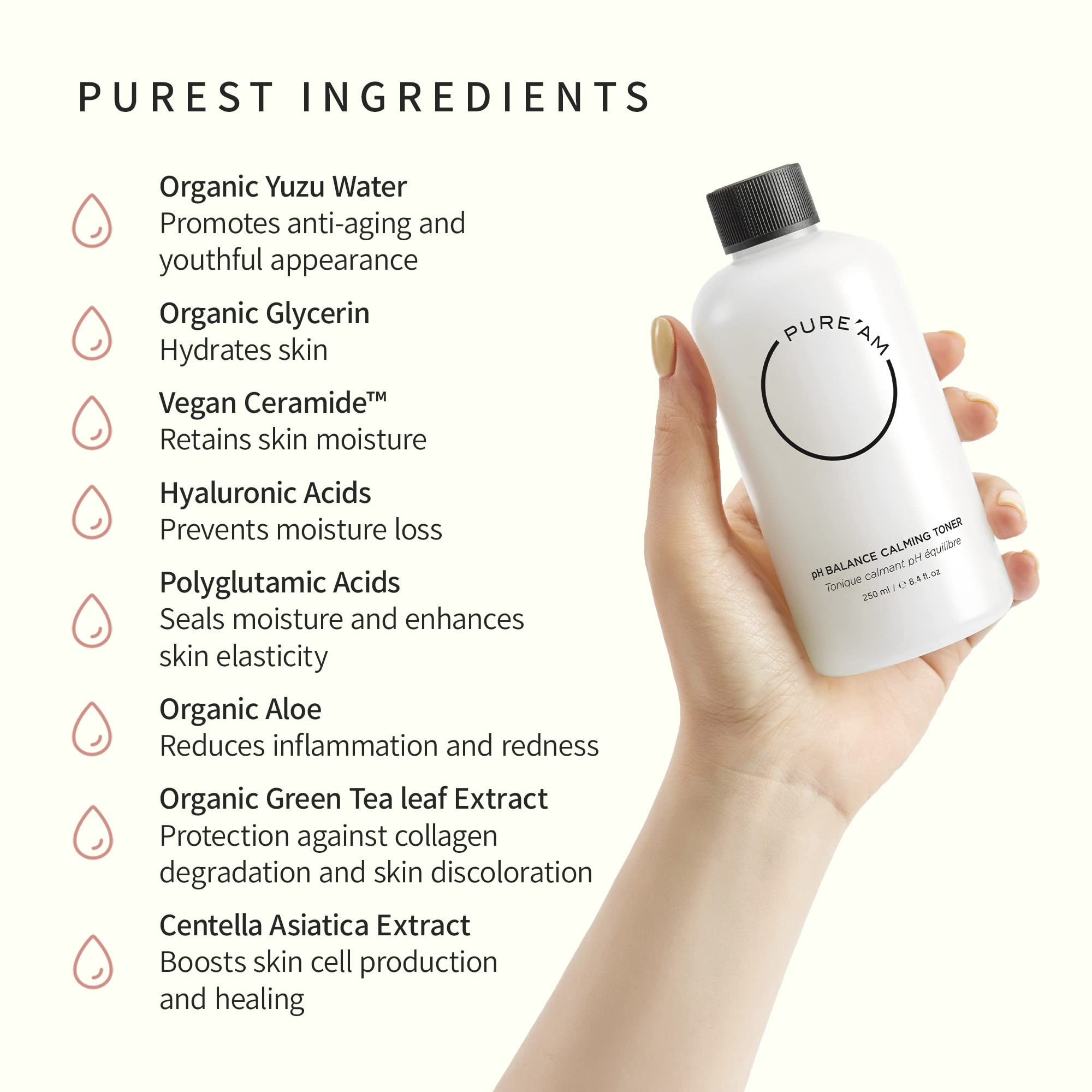 PURE'AM Korean Toner for Dry & Sensitive Skin - Hydrating Face Toner with Hyaluronic Acid & Vegan Ceramides - Reduces Redness & Acne - 8.4 fl oz (250ml) - Perfect for Daily Skincare Routine & Post-Cleansing Hydration