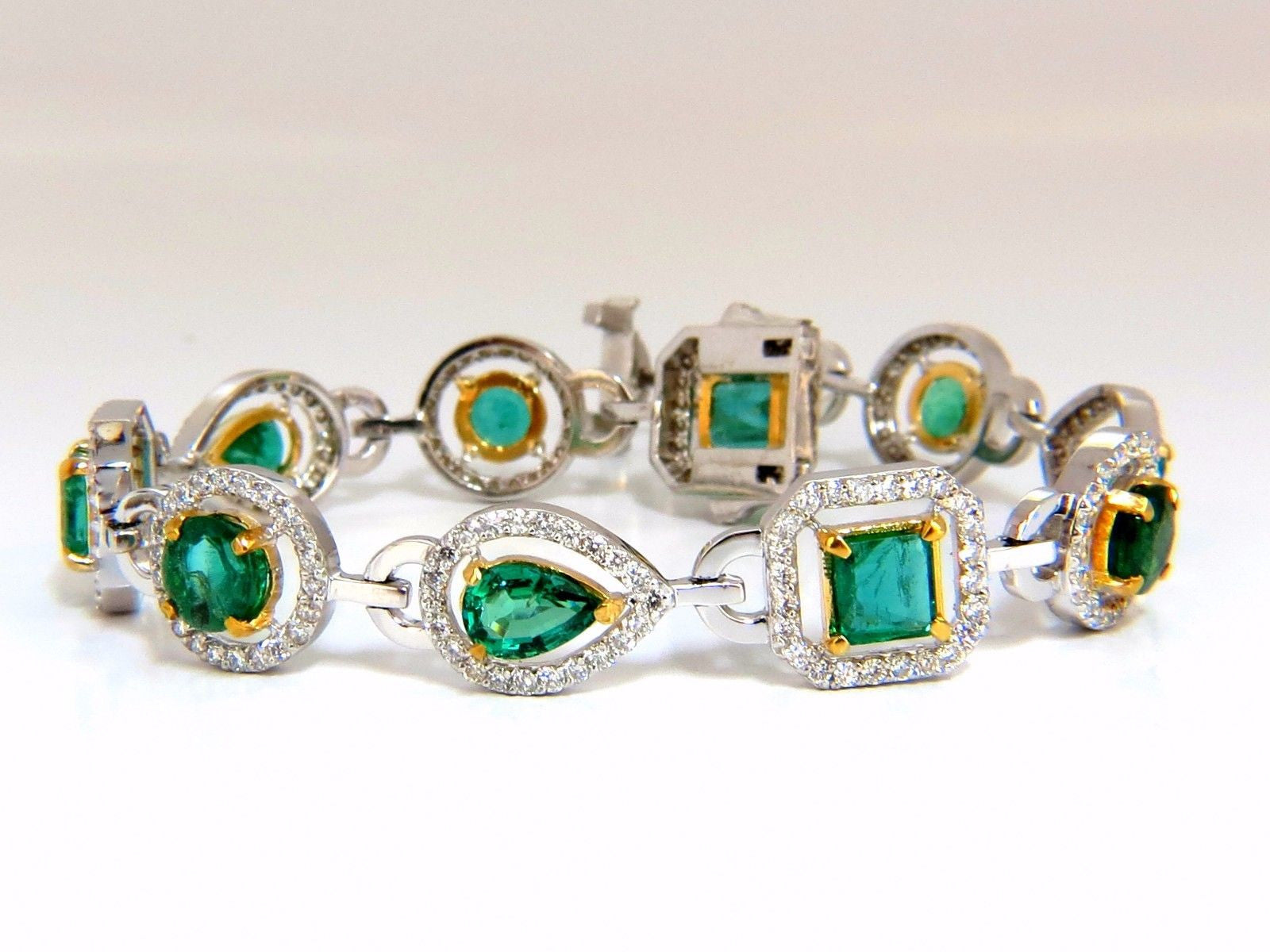10.62ct Natural Colombian Emerald & Diamond Halo Bracelet in 14K White Gold - Elegant Jewelry Gift for Women, Perfect for Weddings & Special Occasions