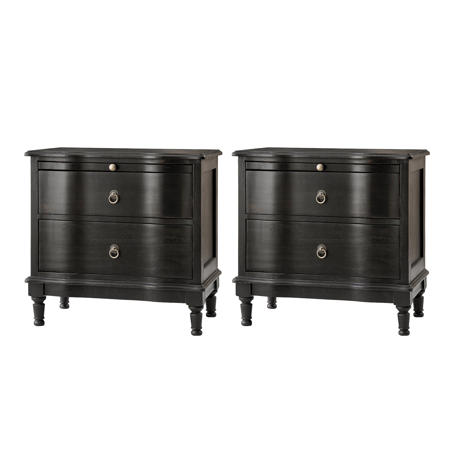 Solid Wood 2 Drawer Nightstand with USB Charging Ports, Pull-Out Shelf & Optional Styles - Modern Bedside Table for Bedroom, Guest Room & Small Spaces